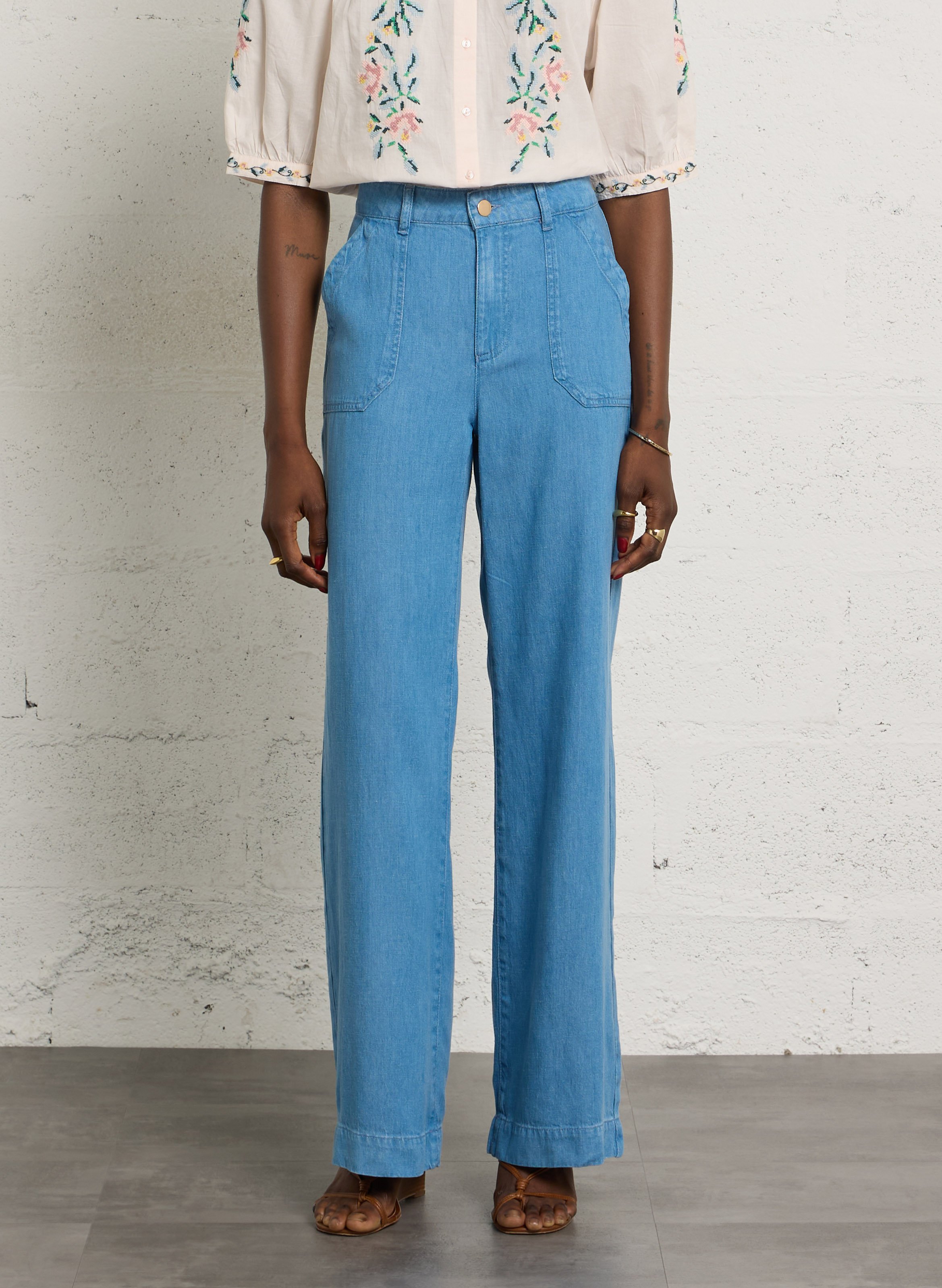 Gekleurde straight-fit jeans met 5 zakken MAISON 123 Blauw