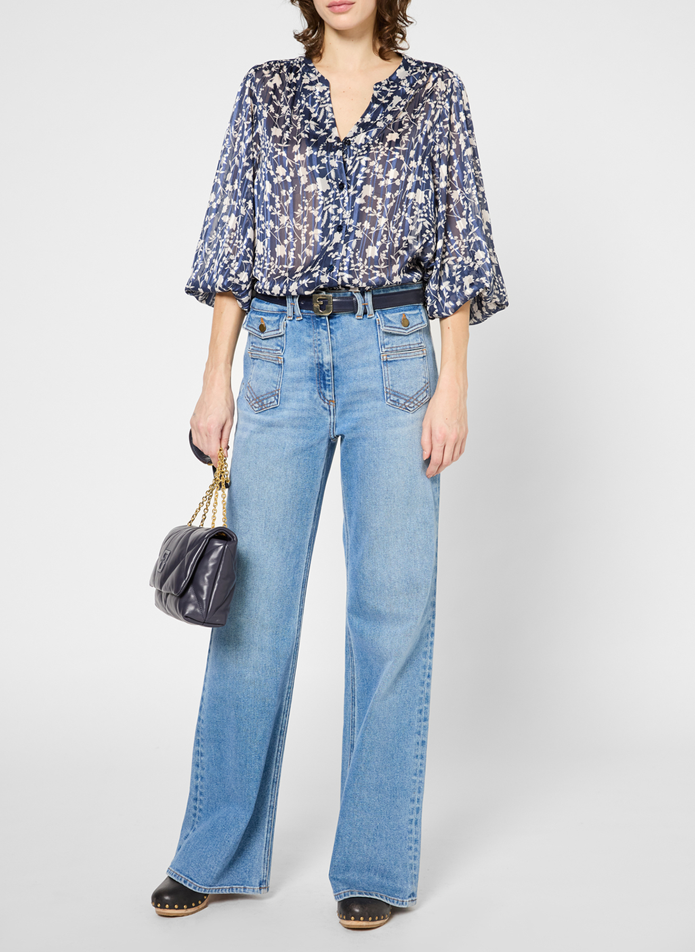 Jean flare taille haute en coton délavé GERARD DAREL Bleu