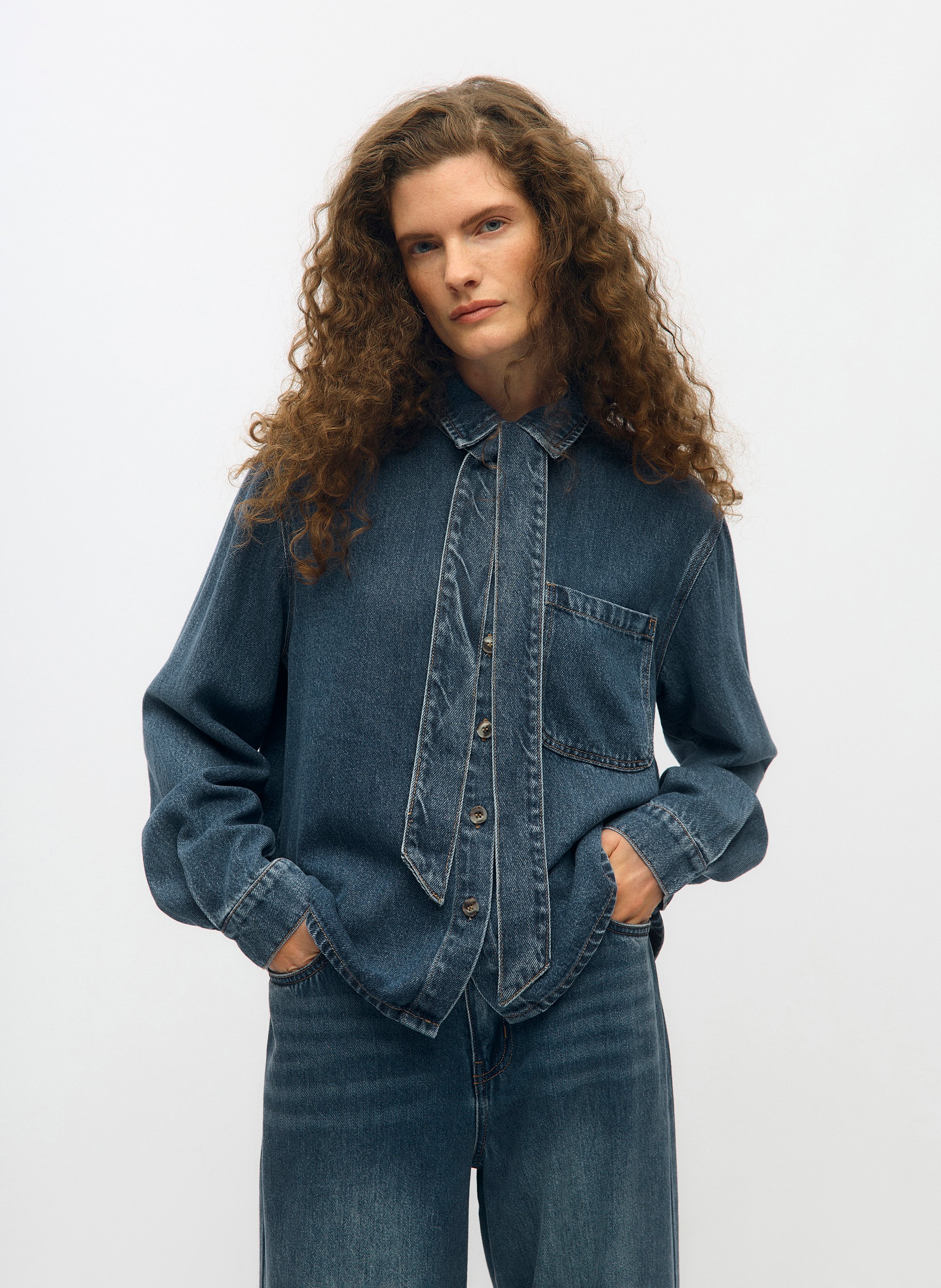 Denim shirt with tie OBJECT Blue