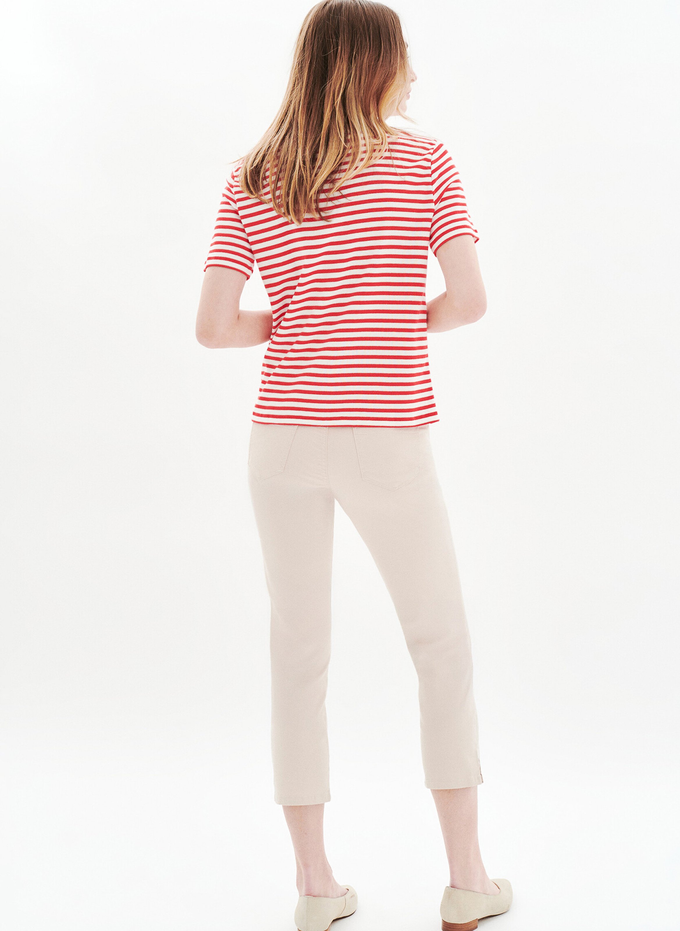 Tee-shirt col rond droit à rayures CAROLL Rouge