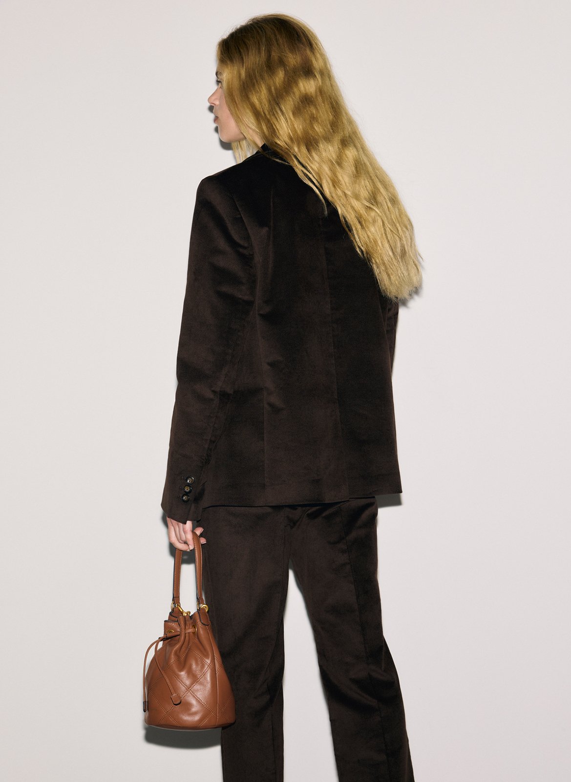 Solid velvet straight blazer. GERARD DAREL Brown