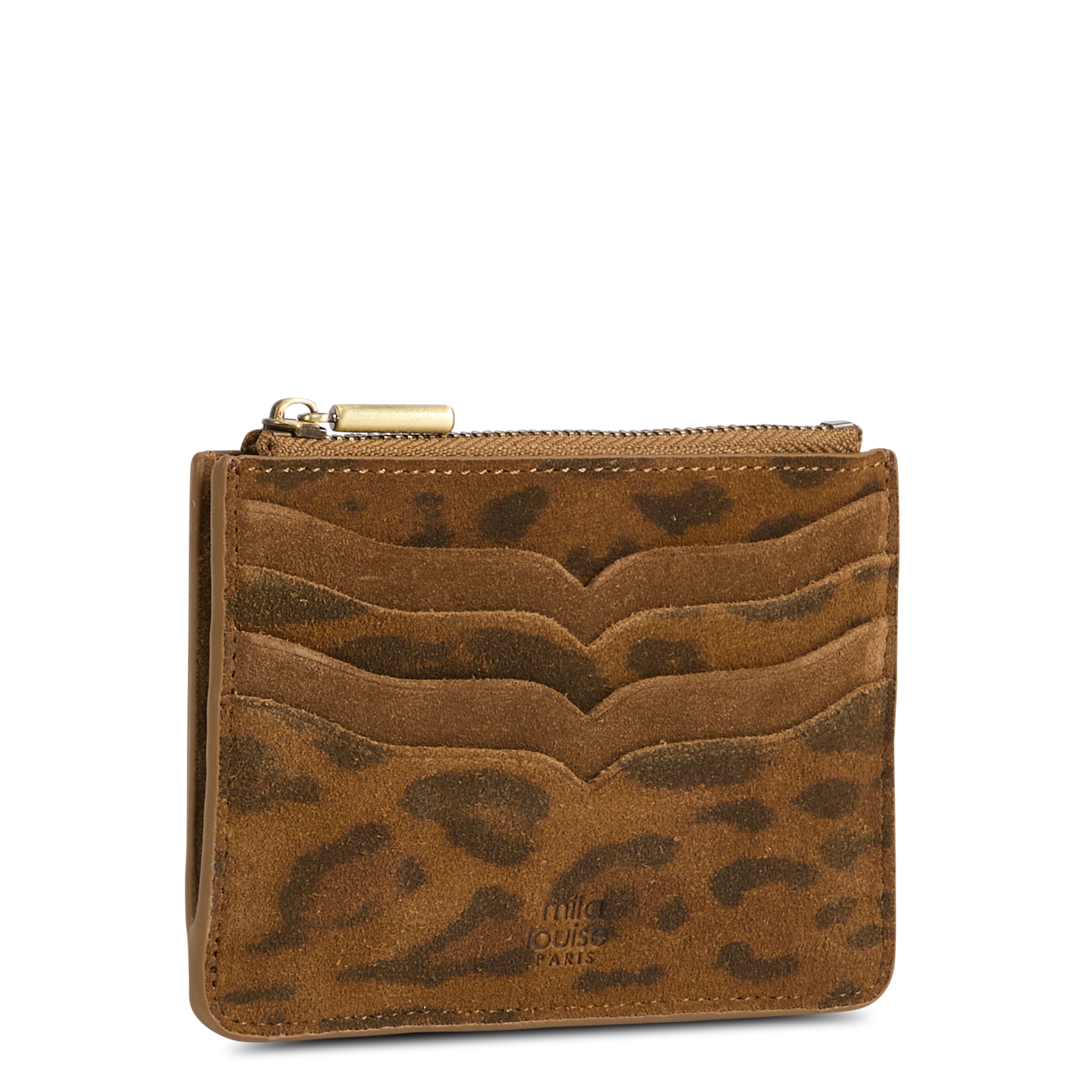 Porte-cartes imprimé en cuir suédé MILA LOUISE Beige