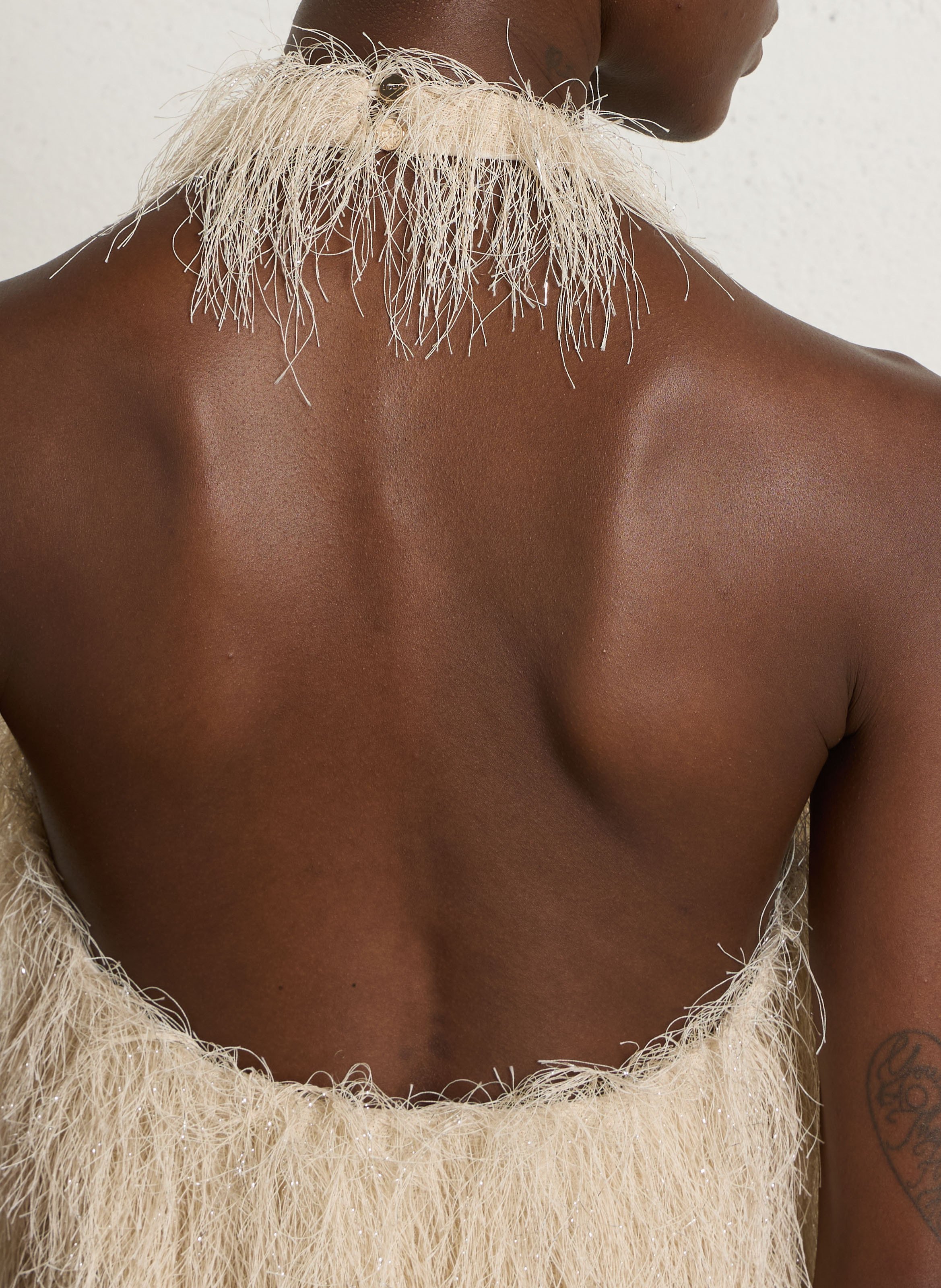 Kurzes Kleid aus ausgefranstem Stoff LIU JO Beige