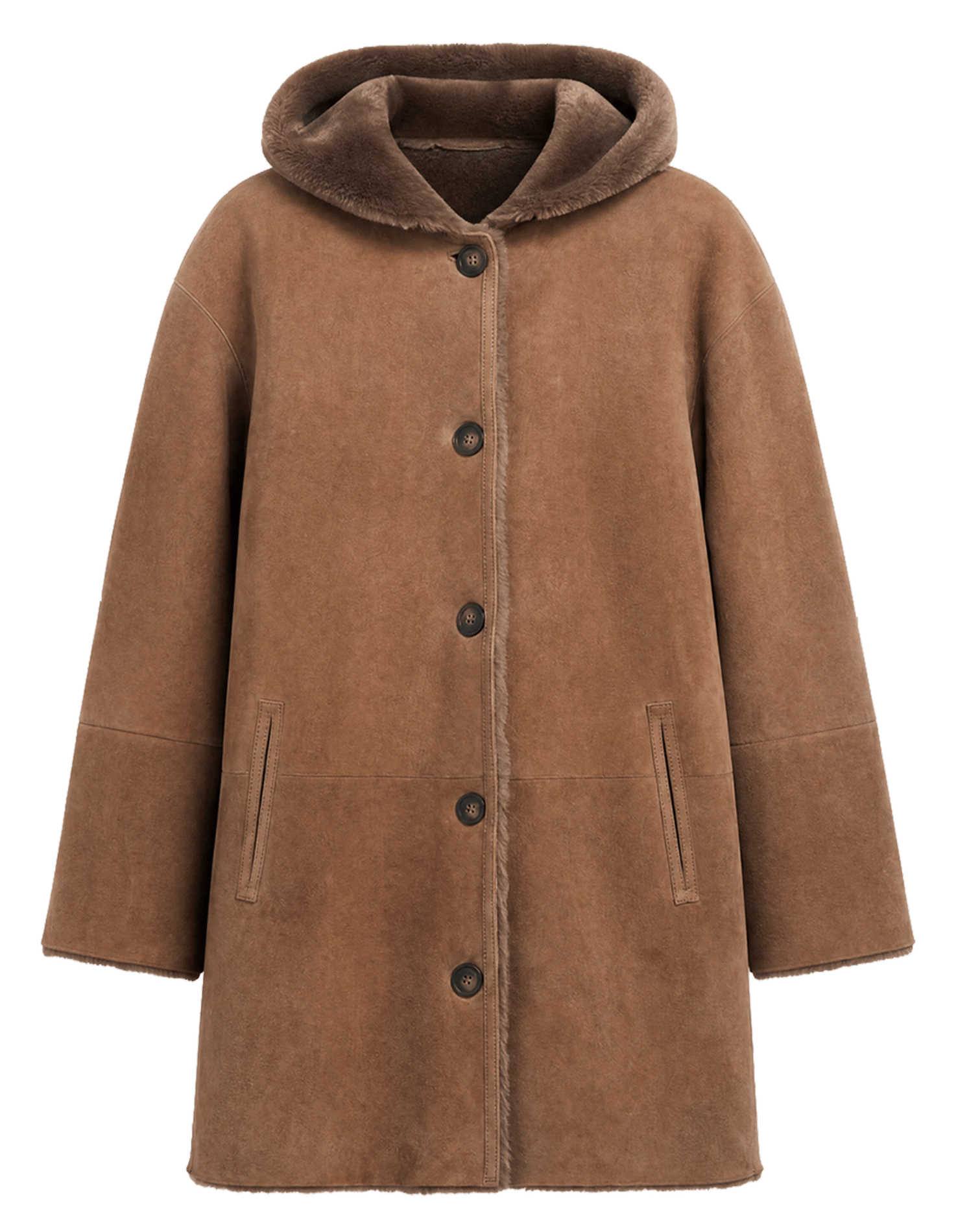 Straight leather hooded coat GERARD DAREL Brown