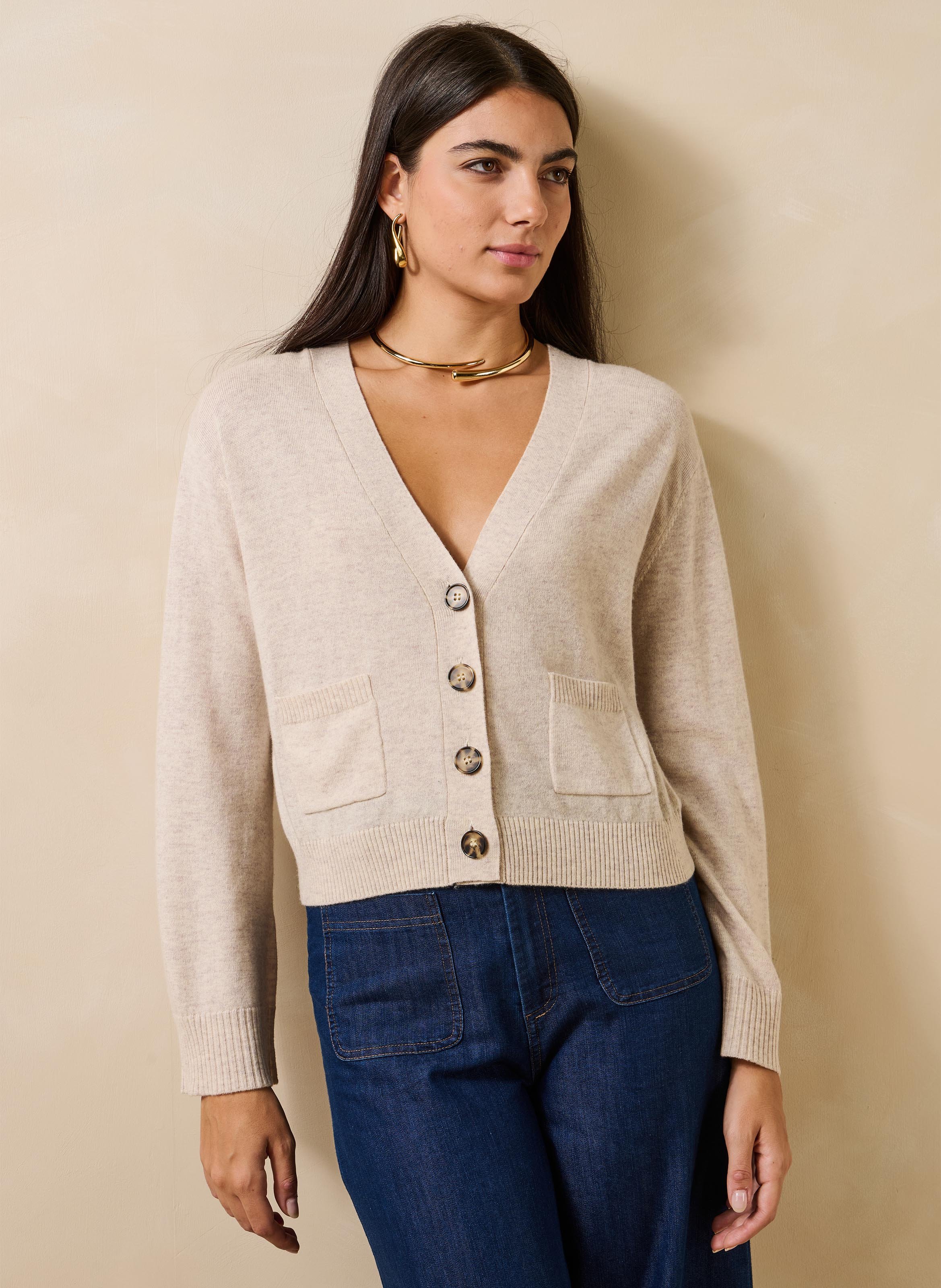 Fijn recht vest van wol en kasjmier LA FEE MARABOUTEE Beige