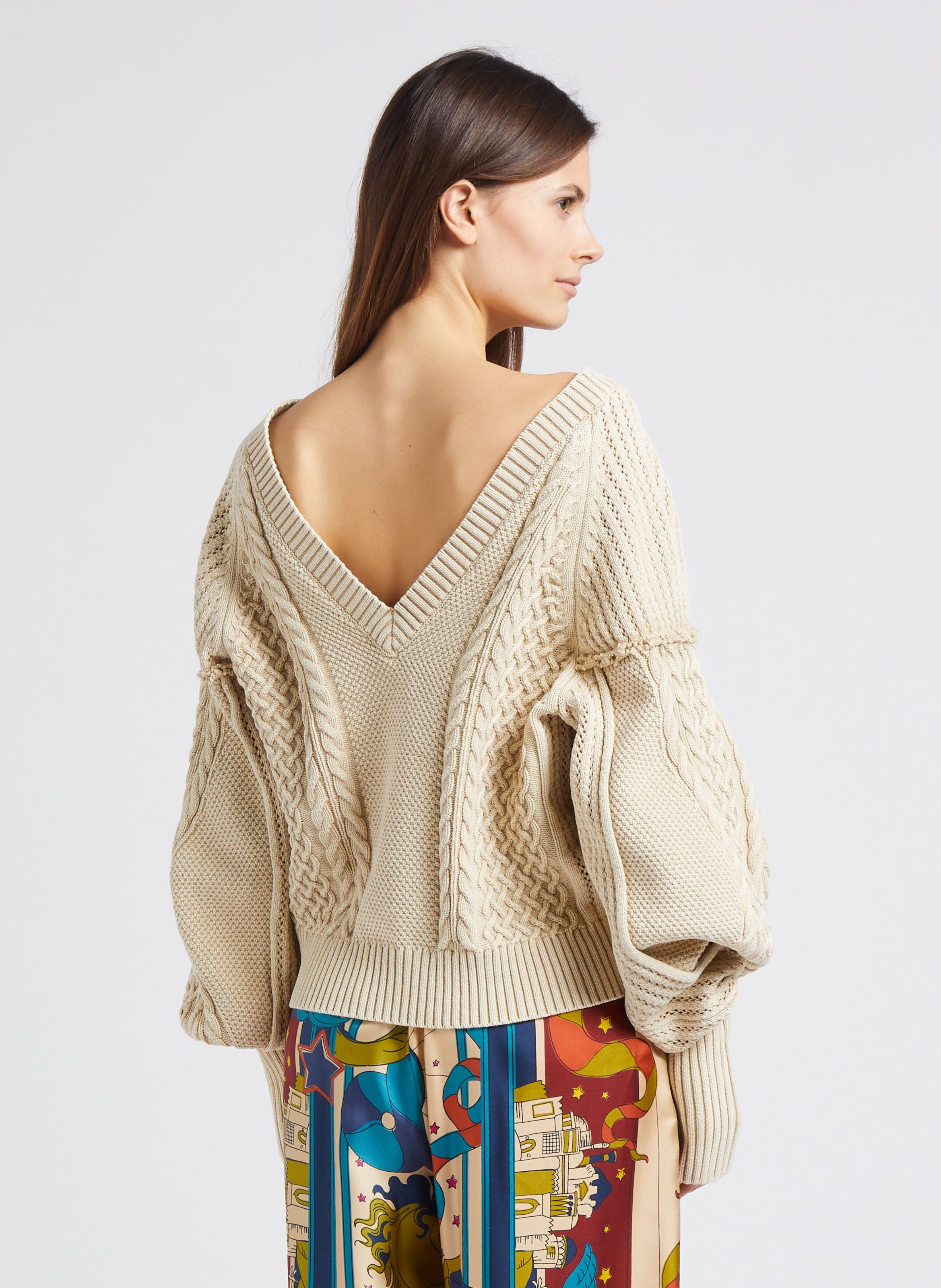 Loose-fit V-neck sweater MES DEMOISELLES Beige