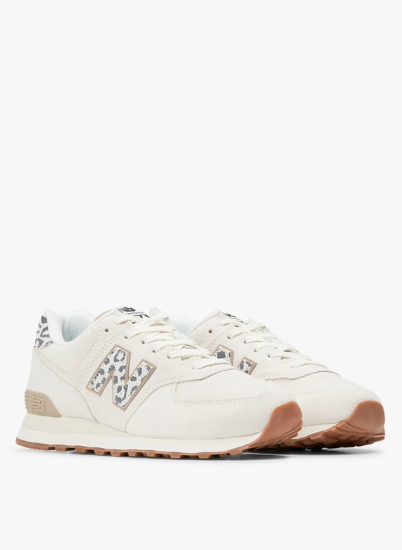 Beige Low top mixed leather sneakers