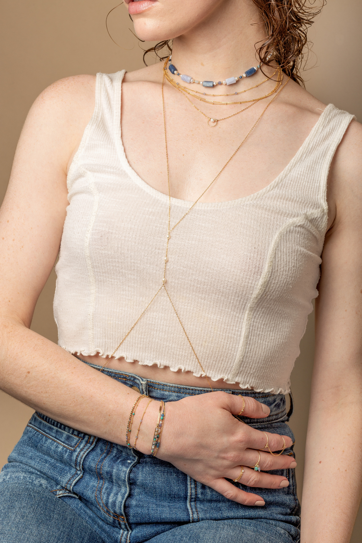 Body jewelry pearls YAY White