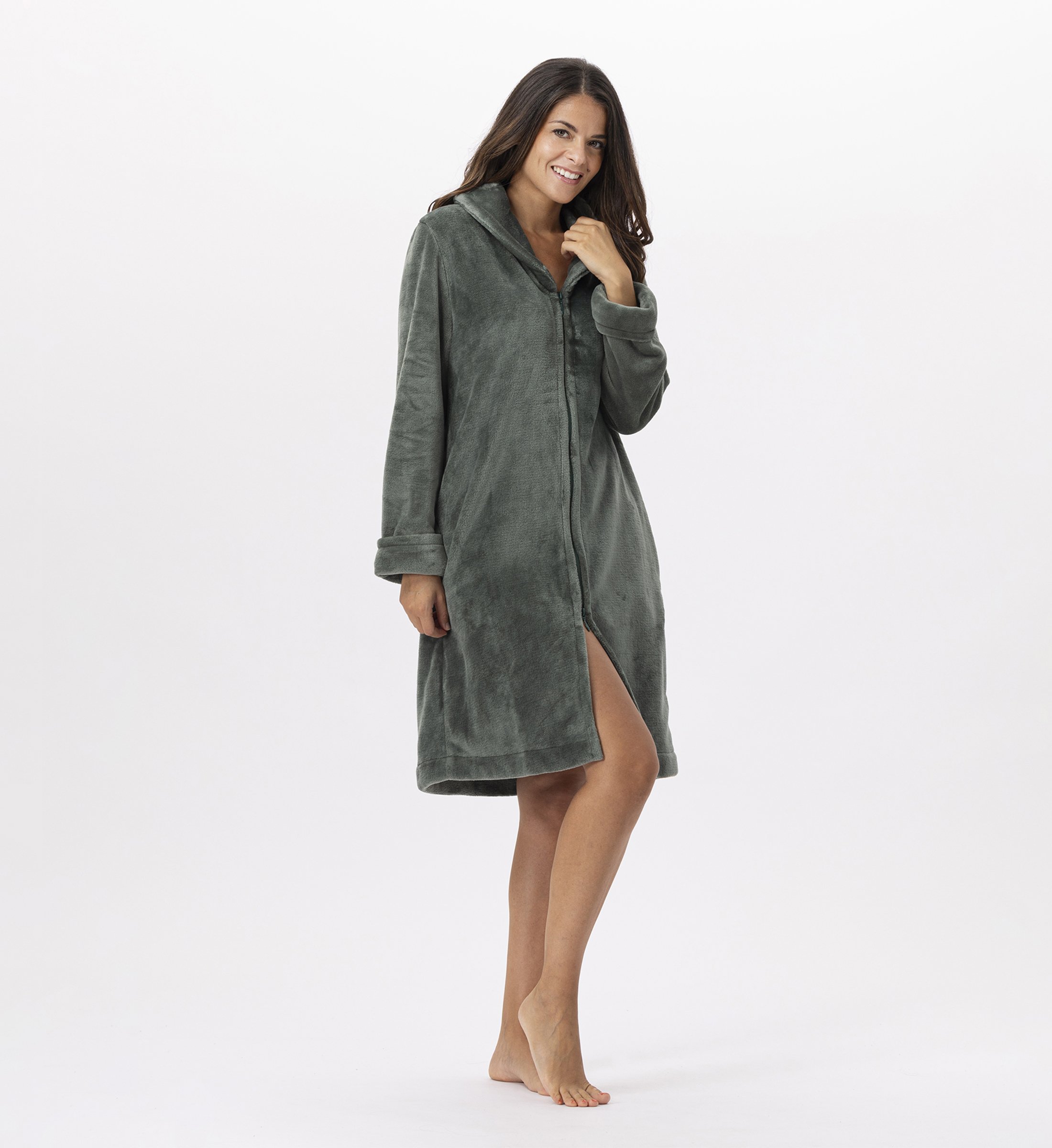 Zippered Plush Flannel Robe LE CHAT Green