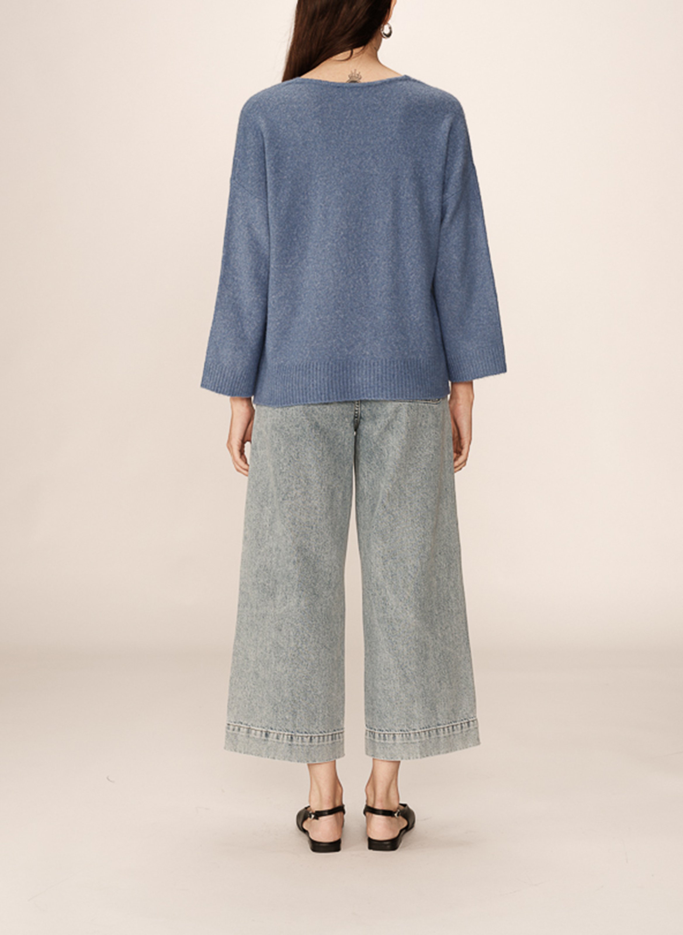 Long wool-blend knit cardigan GRACE ET MILA Blue