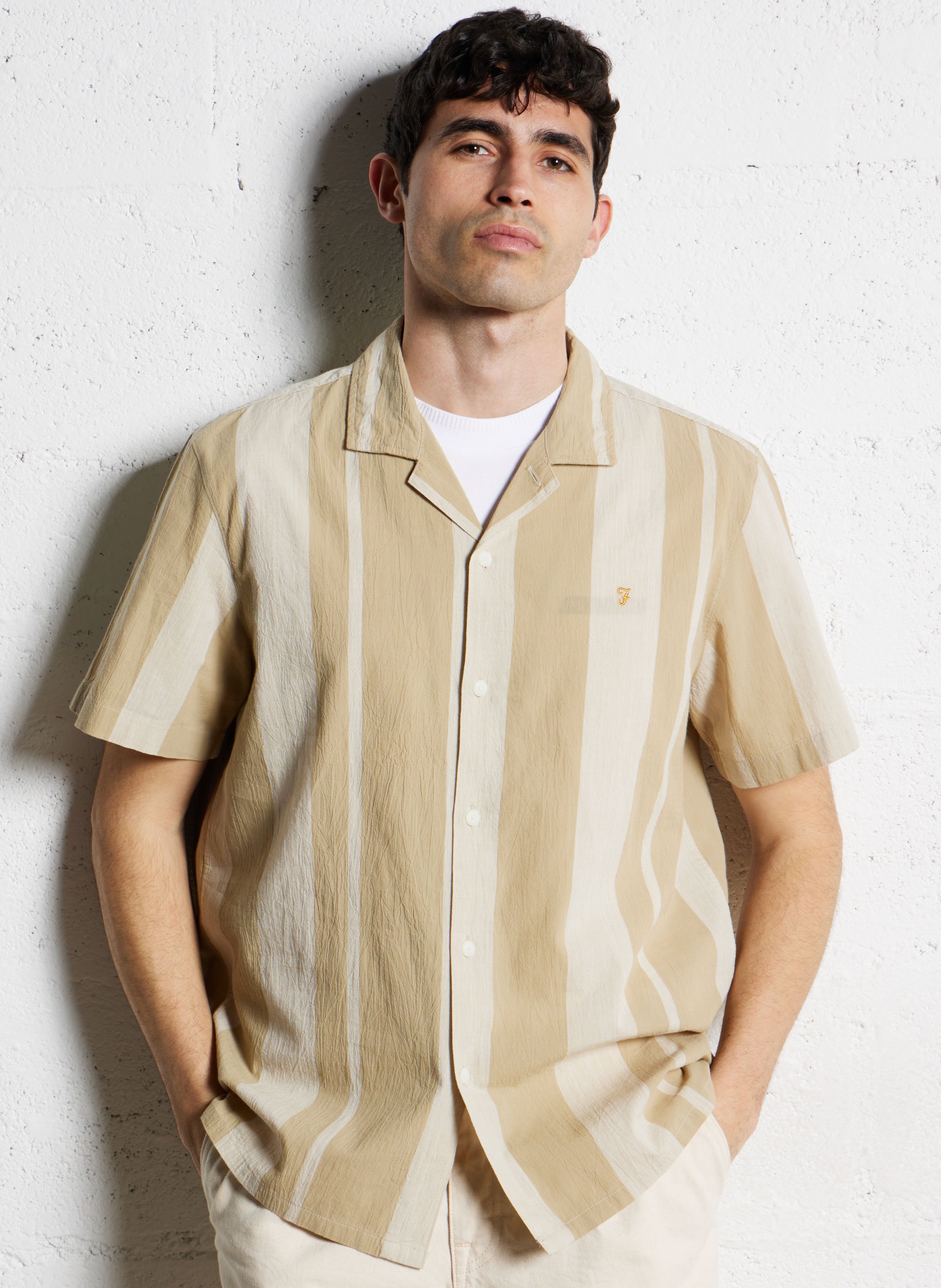 Straight Cuban collar striped cotton shirt FARAH