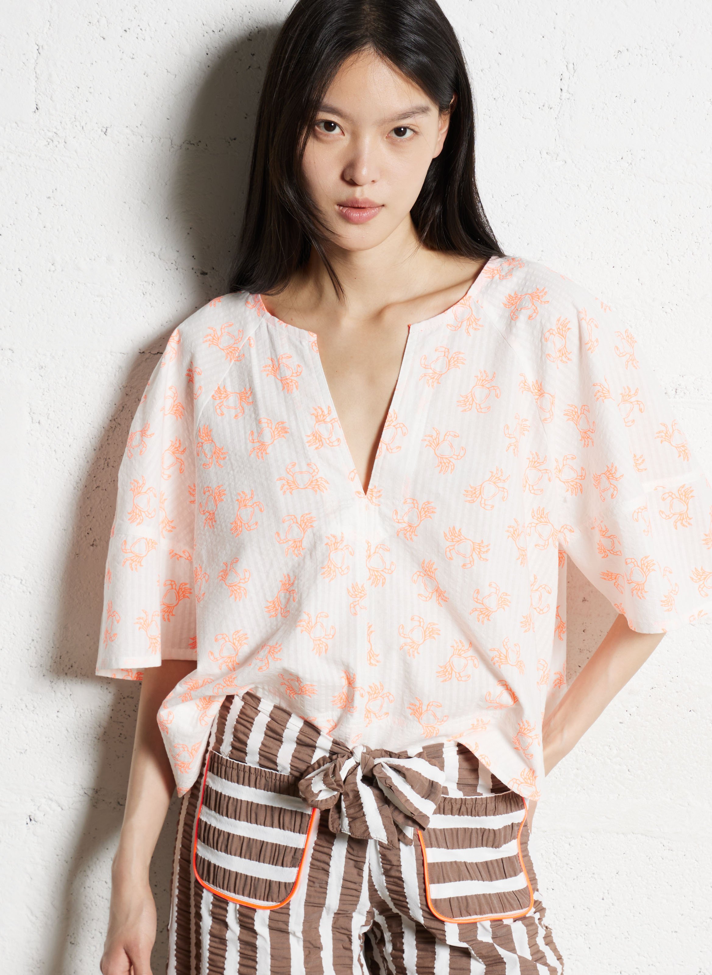 Top col v ample à motifs  DR BLOOM Orange