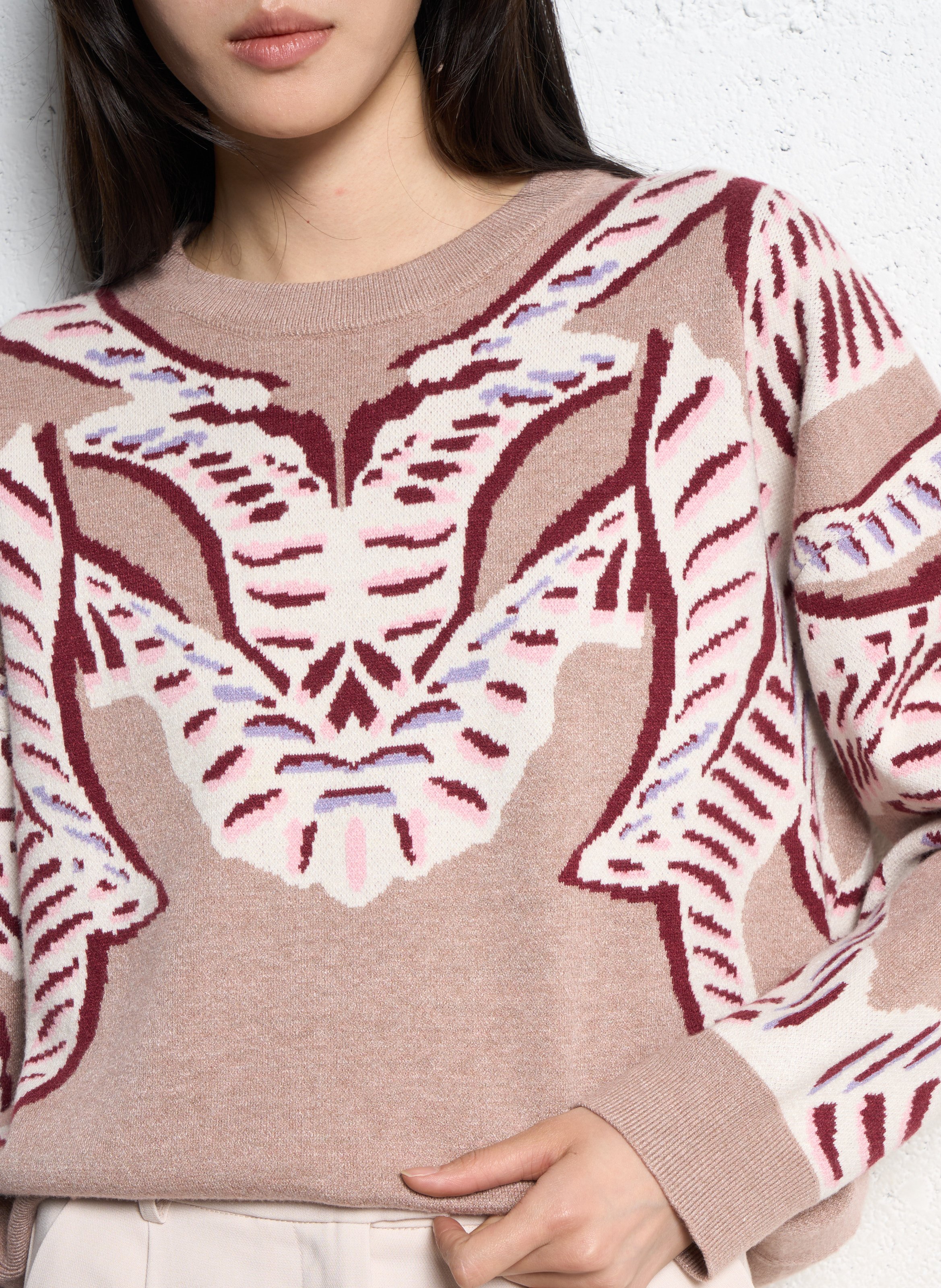 Pull droit col rond en jacquard SUNCOO Marron