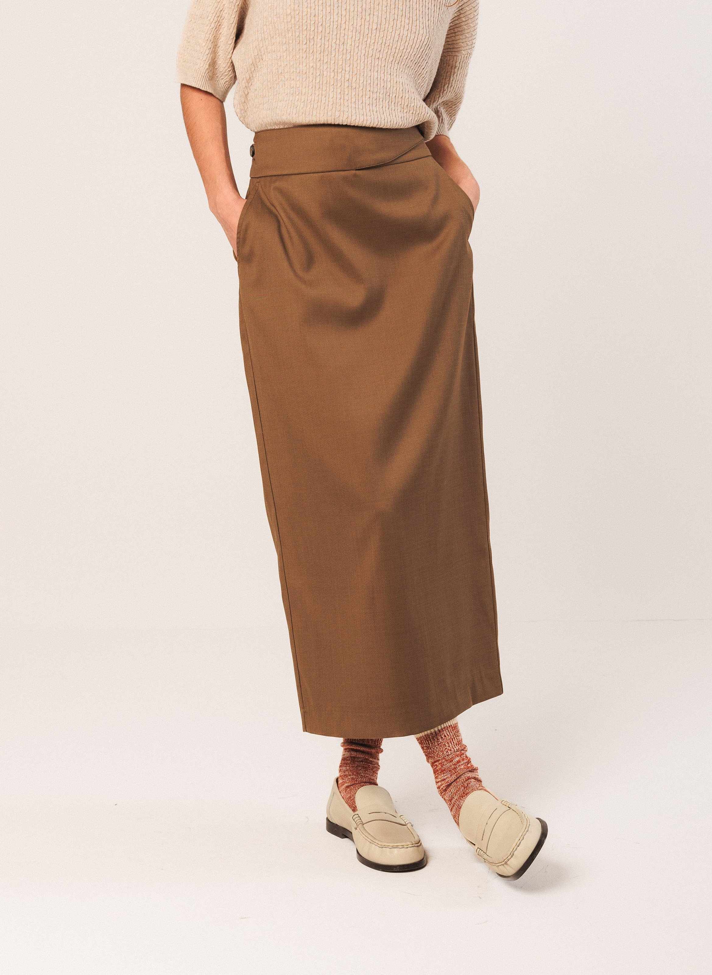 Jupe longue droite INDI & COLD Marron