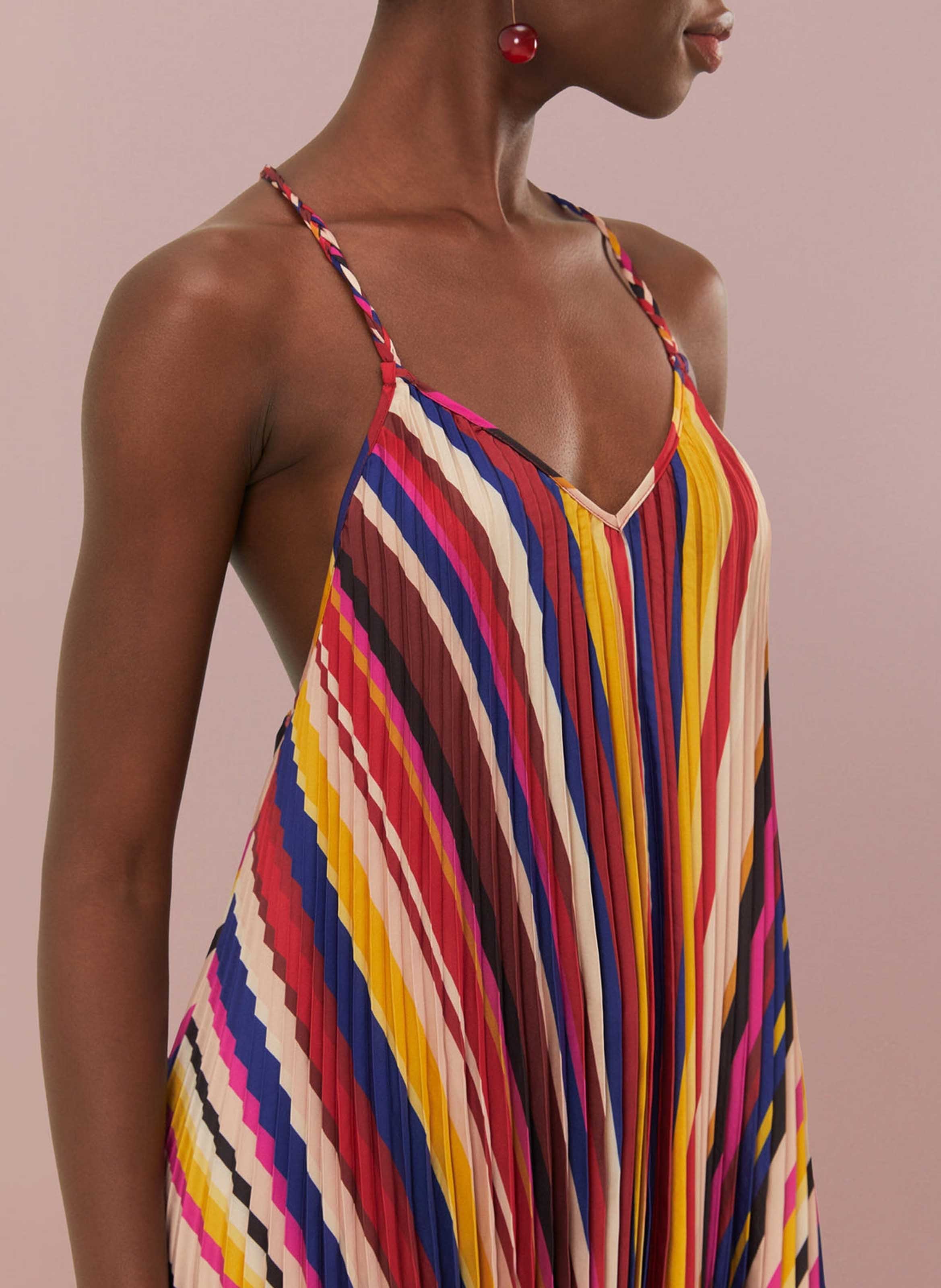 Long striped V-neck dress Multicolored