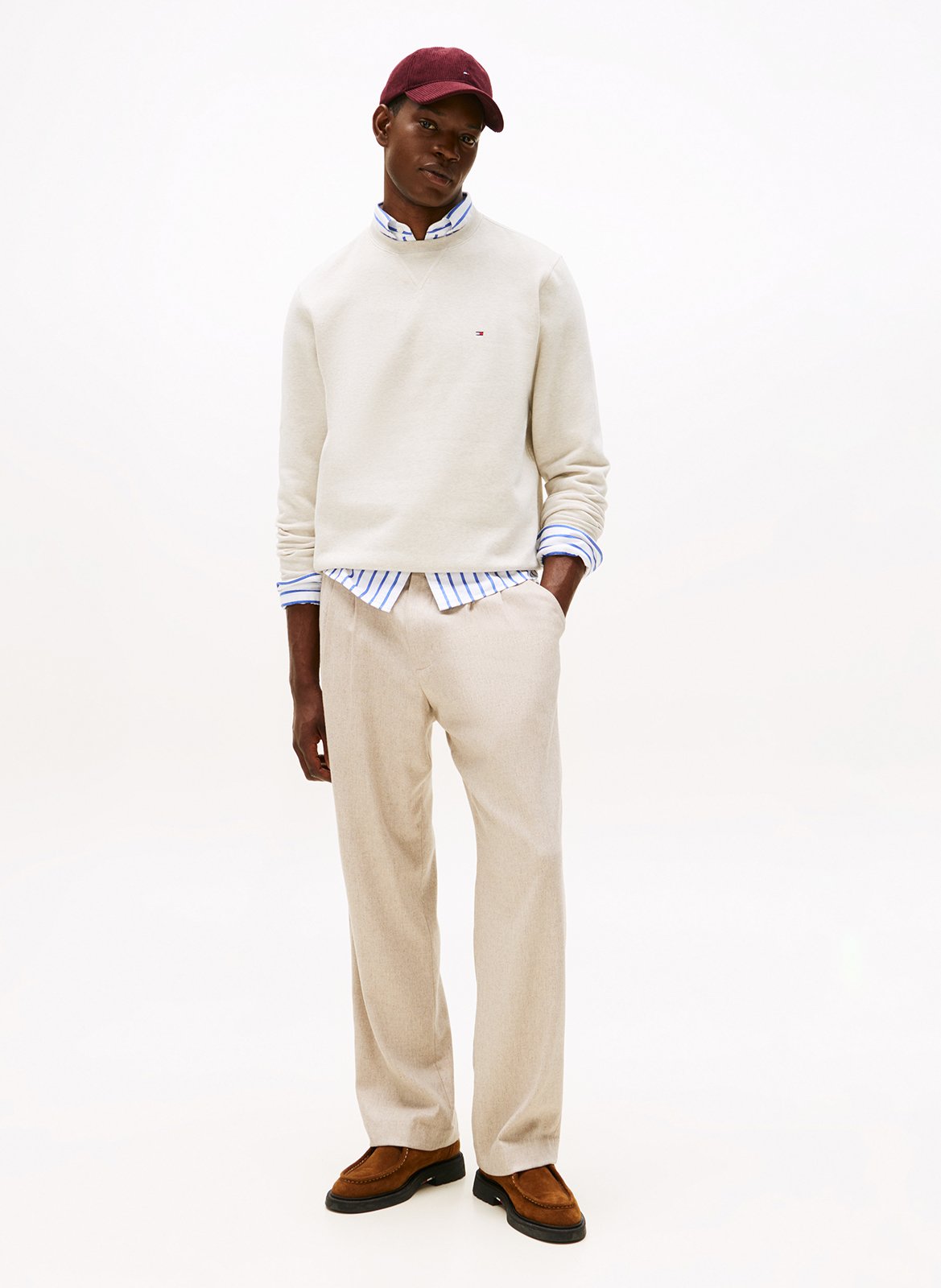 Sweat droit col rond en coton mélangé TOMMY HILFIGER Beige