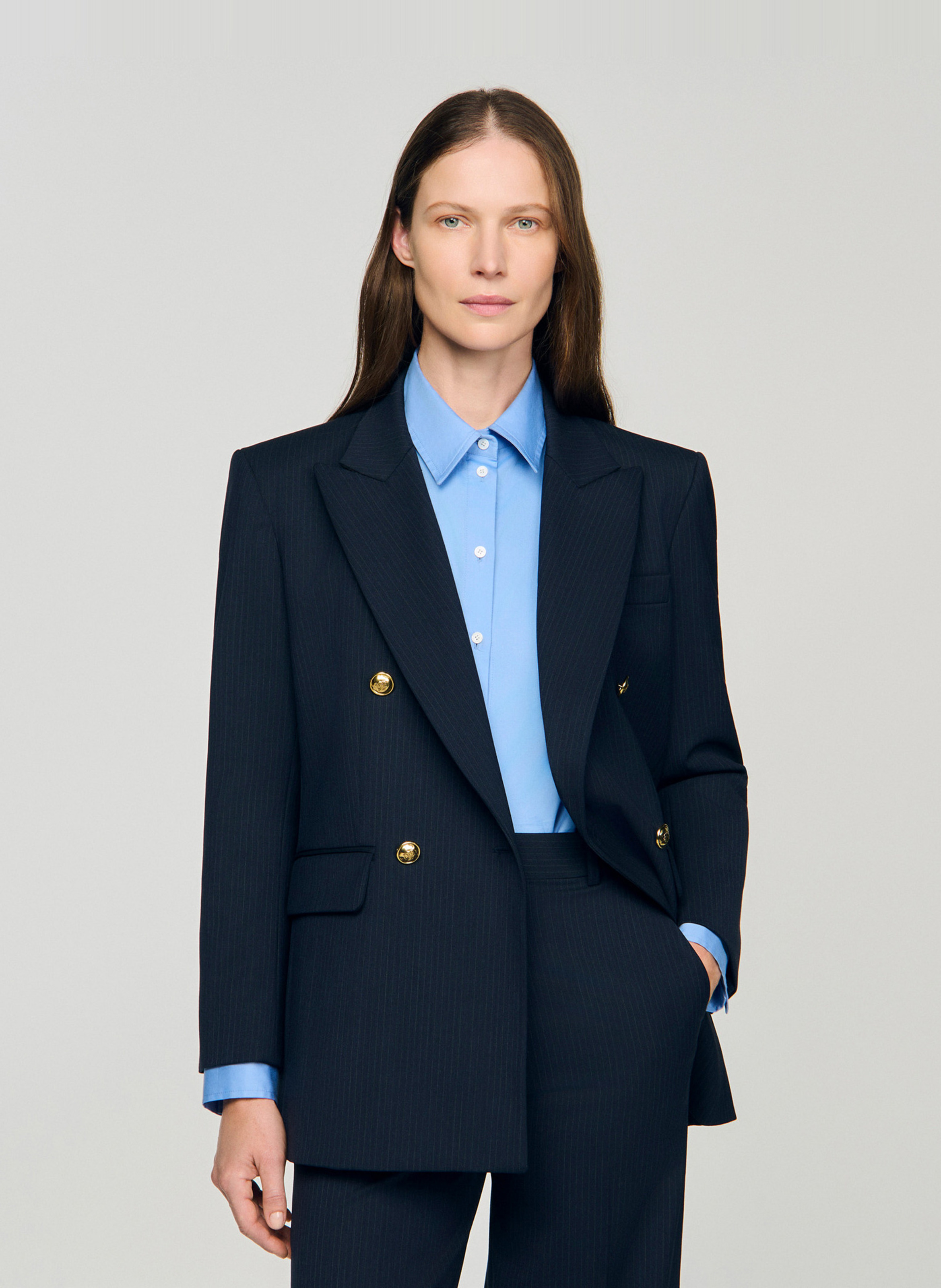 Veste de tailleur à rayures en laine mélangée SANDRO Bleu