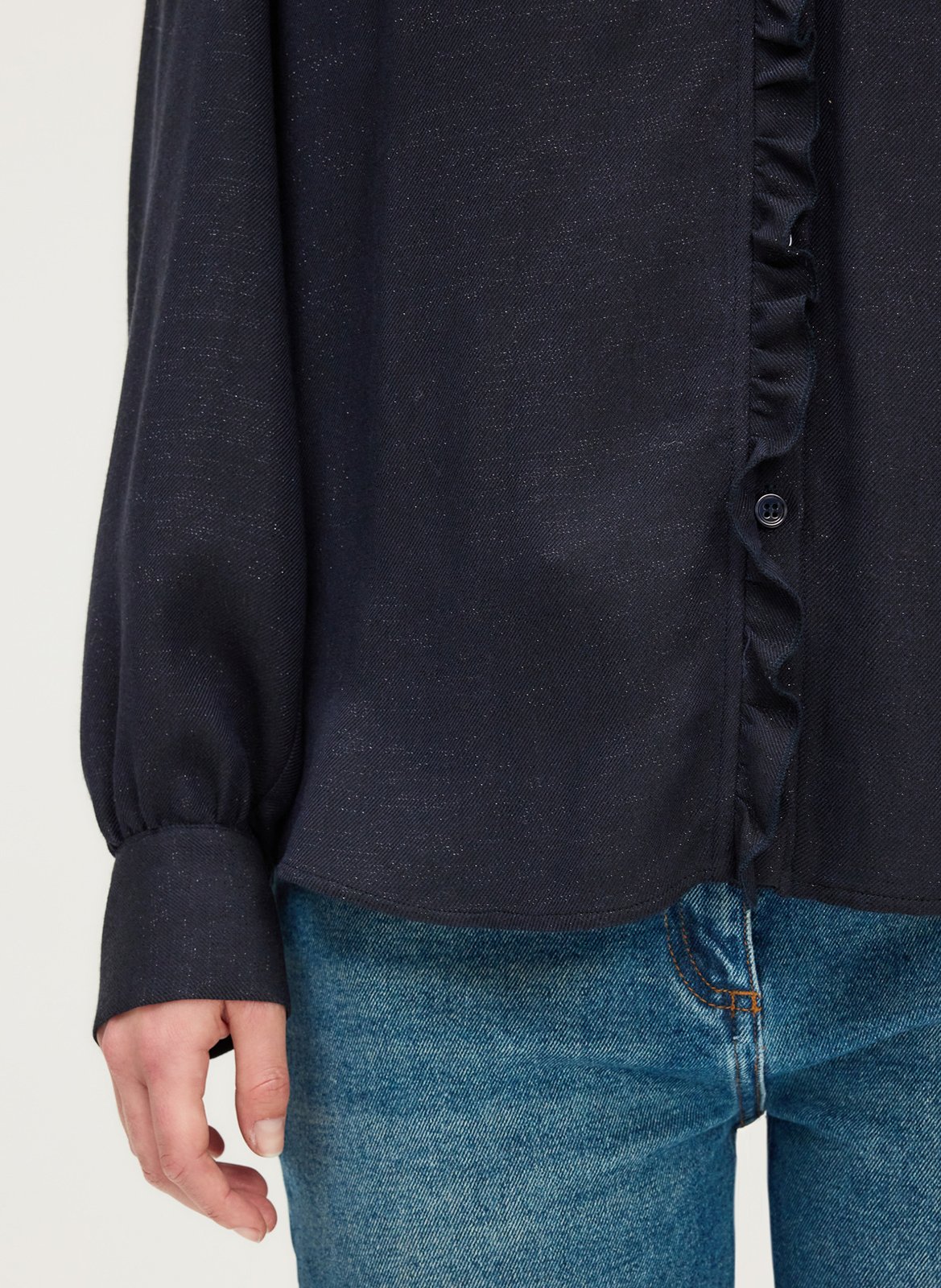 Straight V-neck blouse with ruffles PABLO Blue