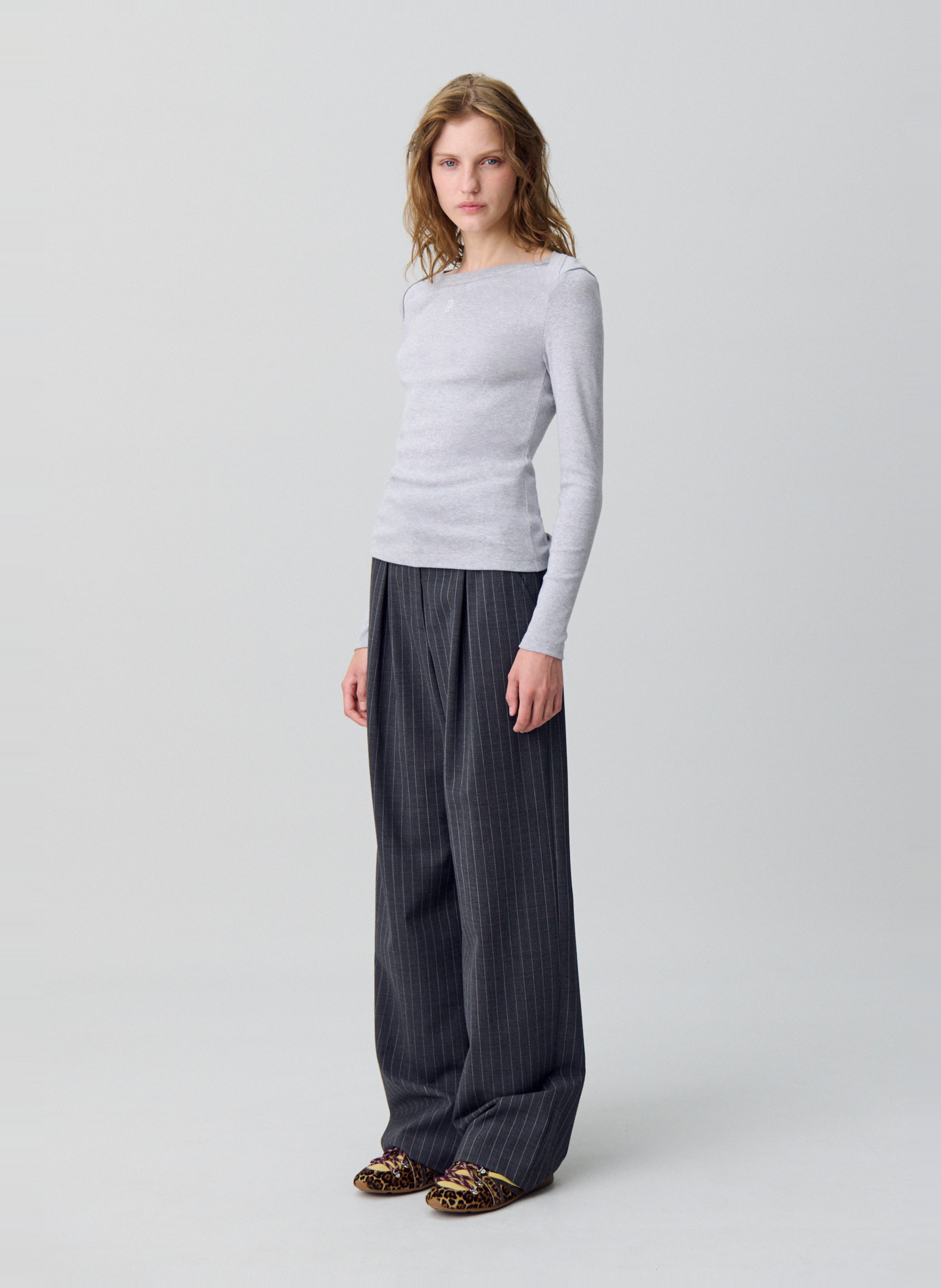 Fitted boat neck t-shirt CLAUDIE PIERLOT Grey