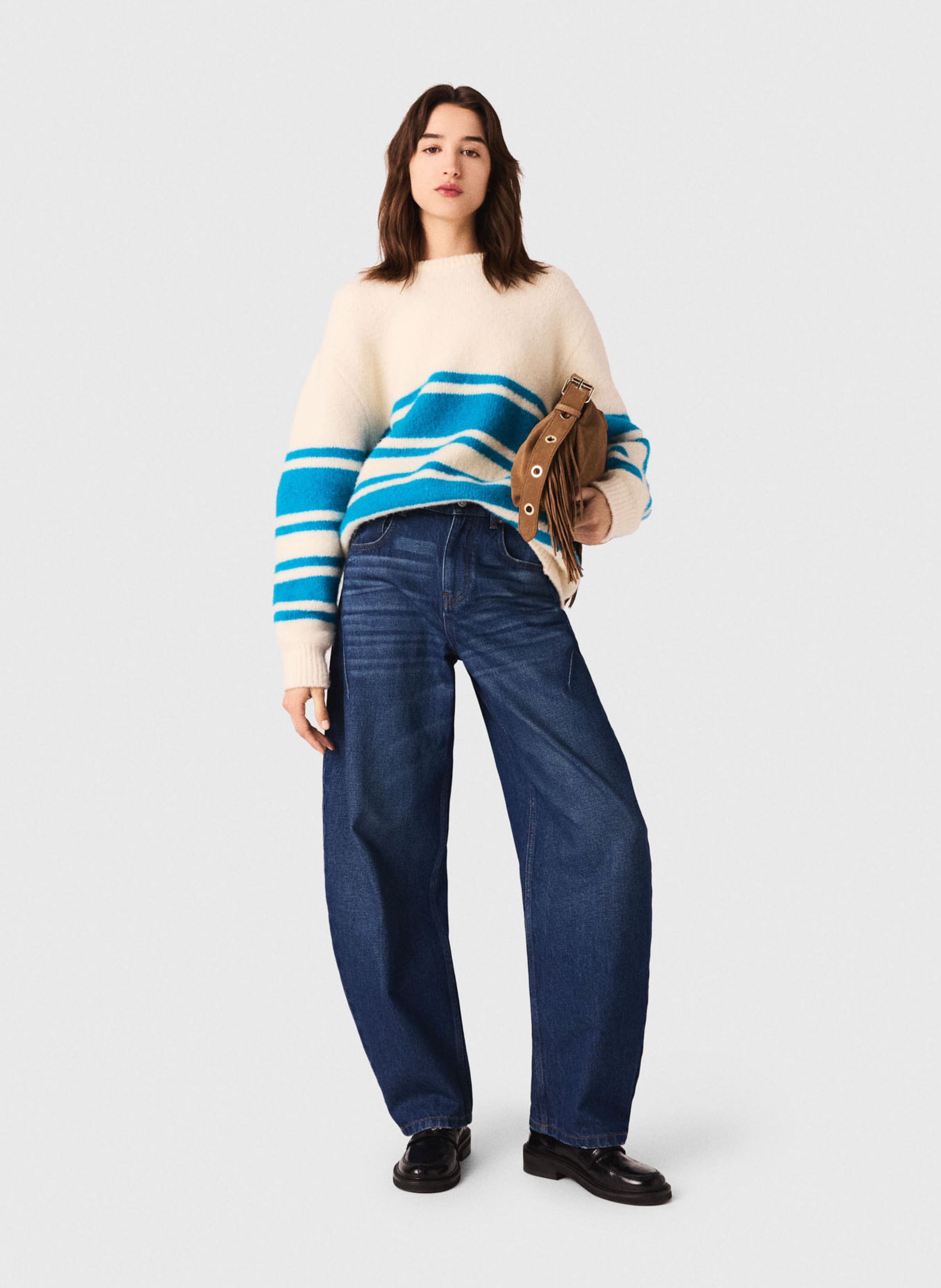 Round neck striped wool blend sweater MAJE Beige