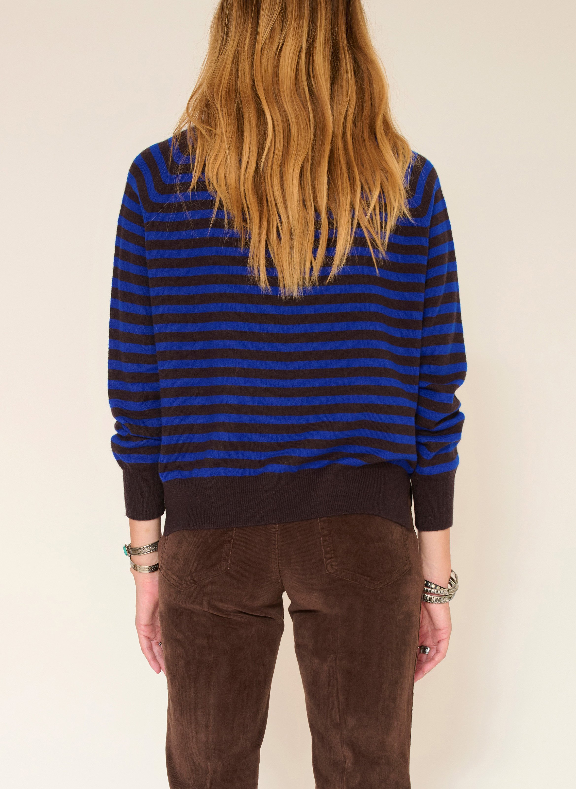 Oversized round neck striped Merino wool sweater MKT Brown