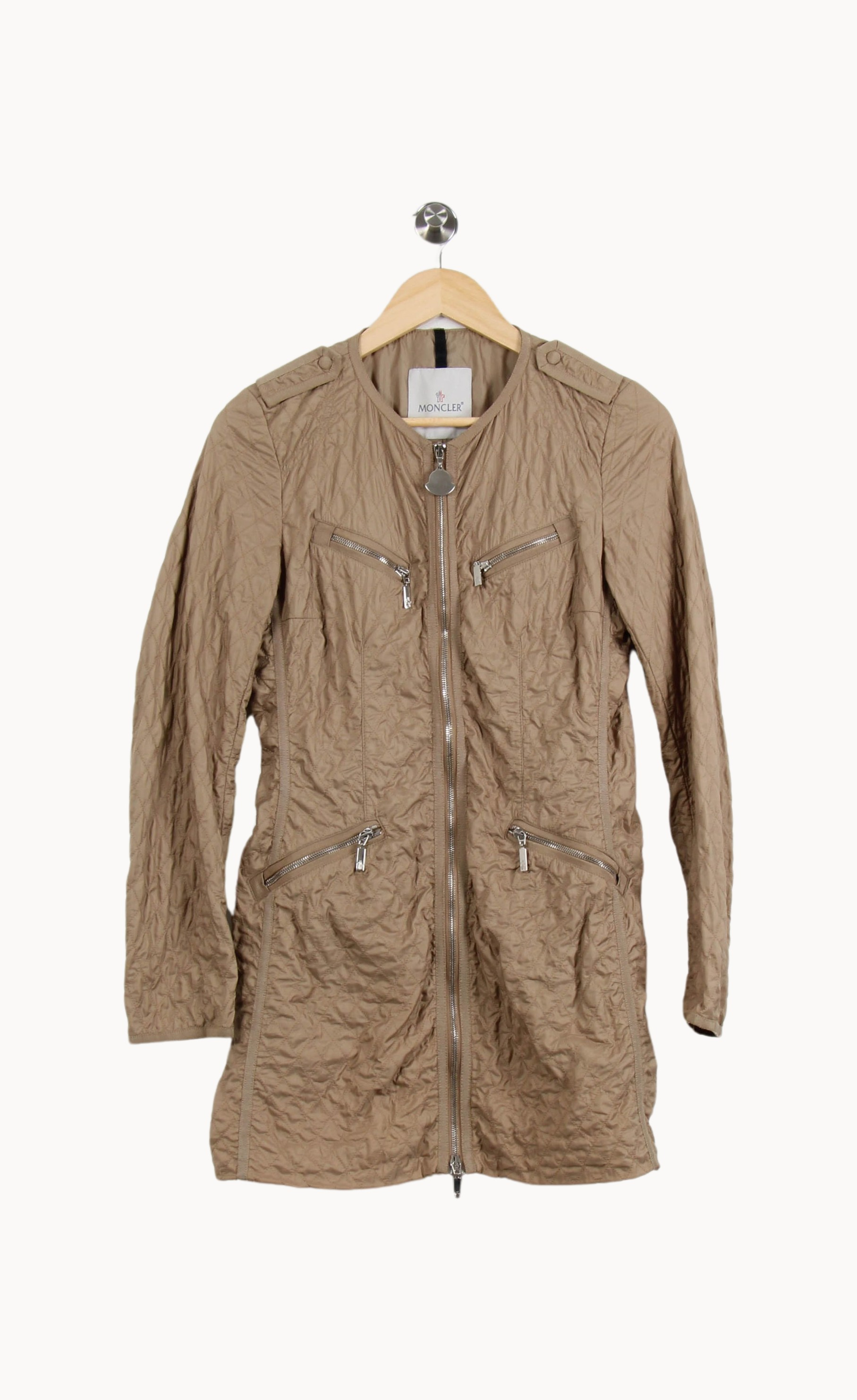 Lightweight quilted padded jacket with high neck MONCLER - Seconde Main Beige