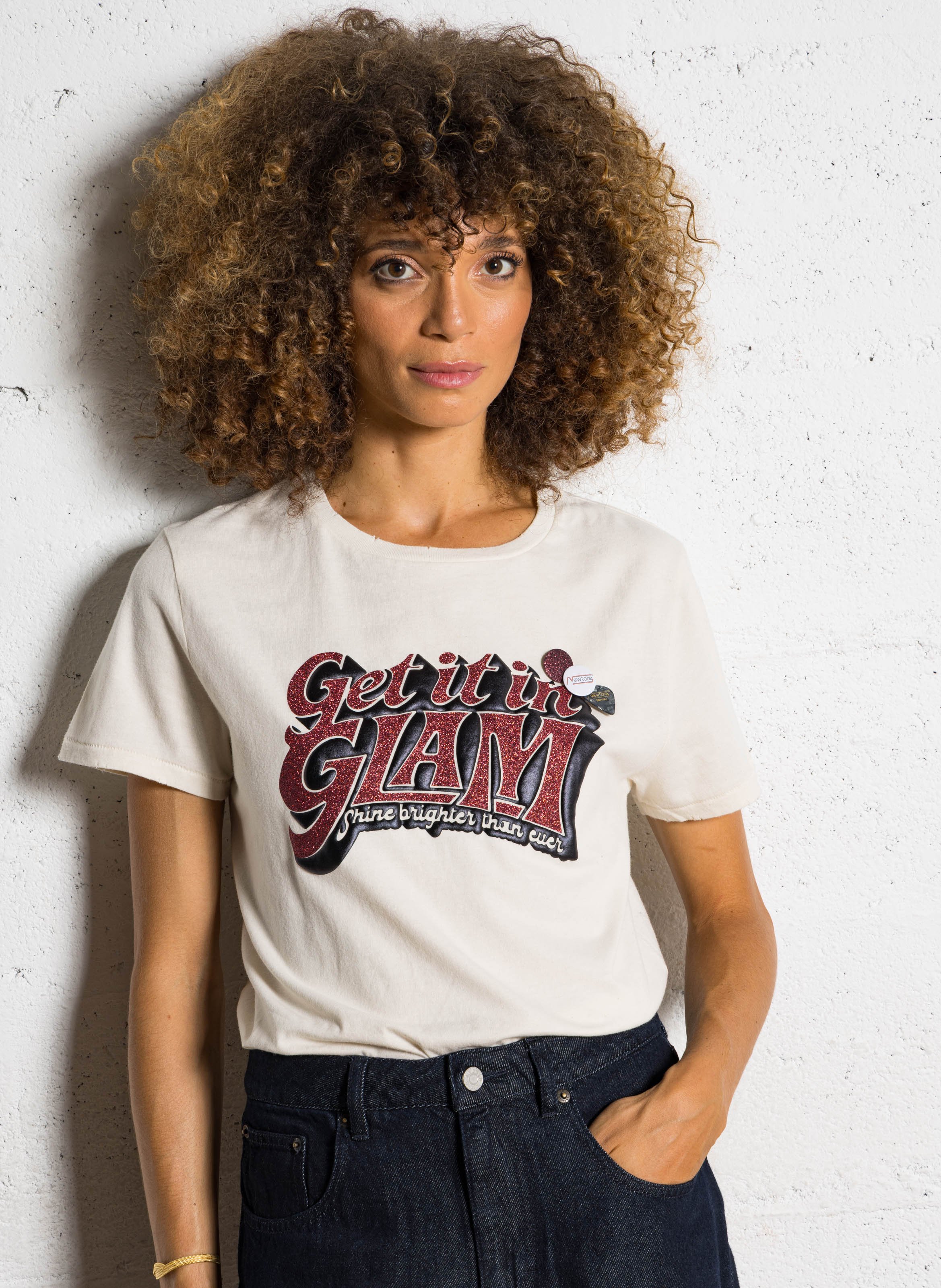 Tee-shirt droit col rond sérigraphié en coton NEWTONE