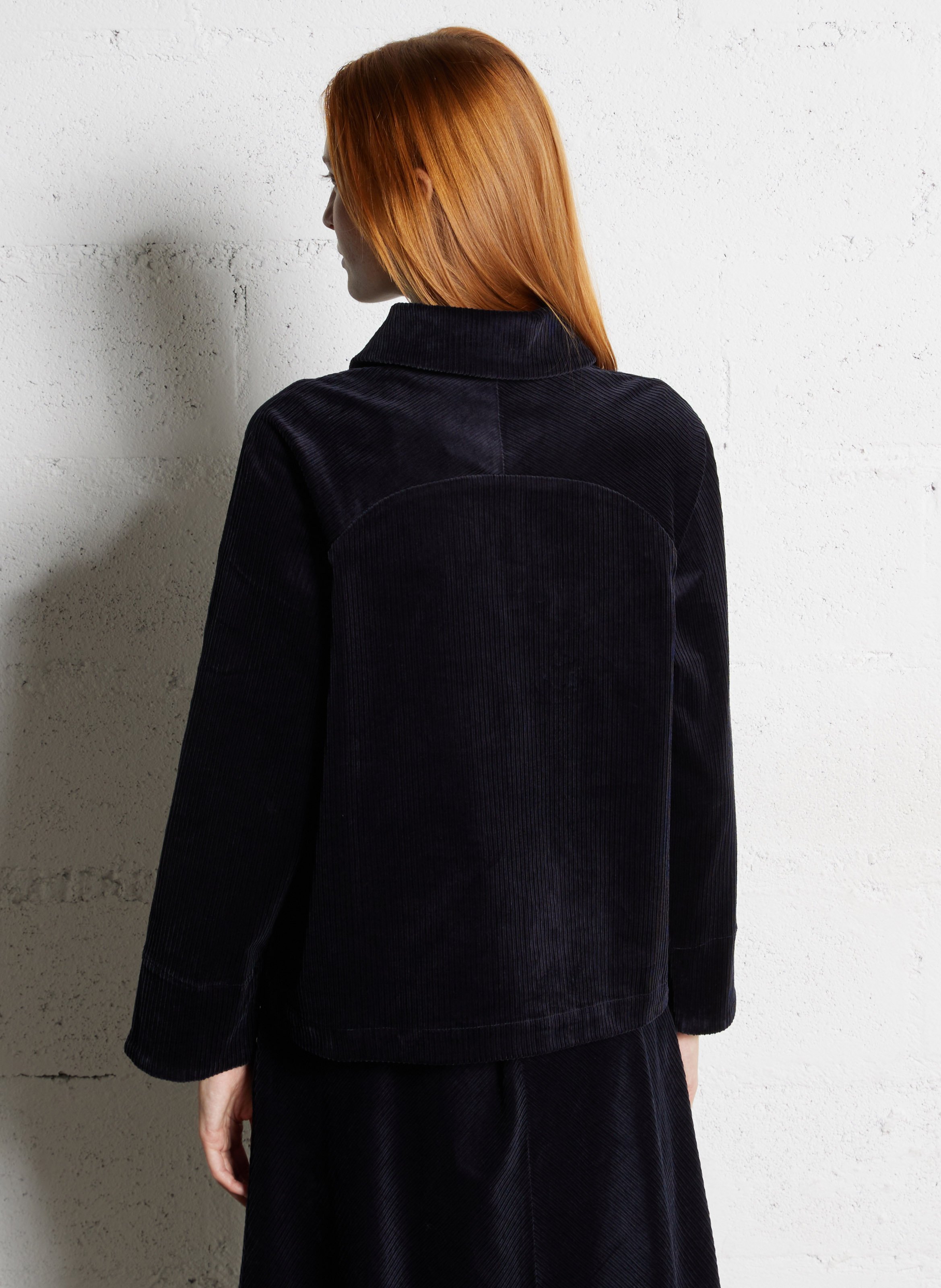 Ruime jas met klassieke kraag in ribfluweel RUE DE TOKYO Blauw