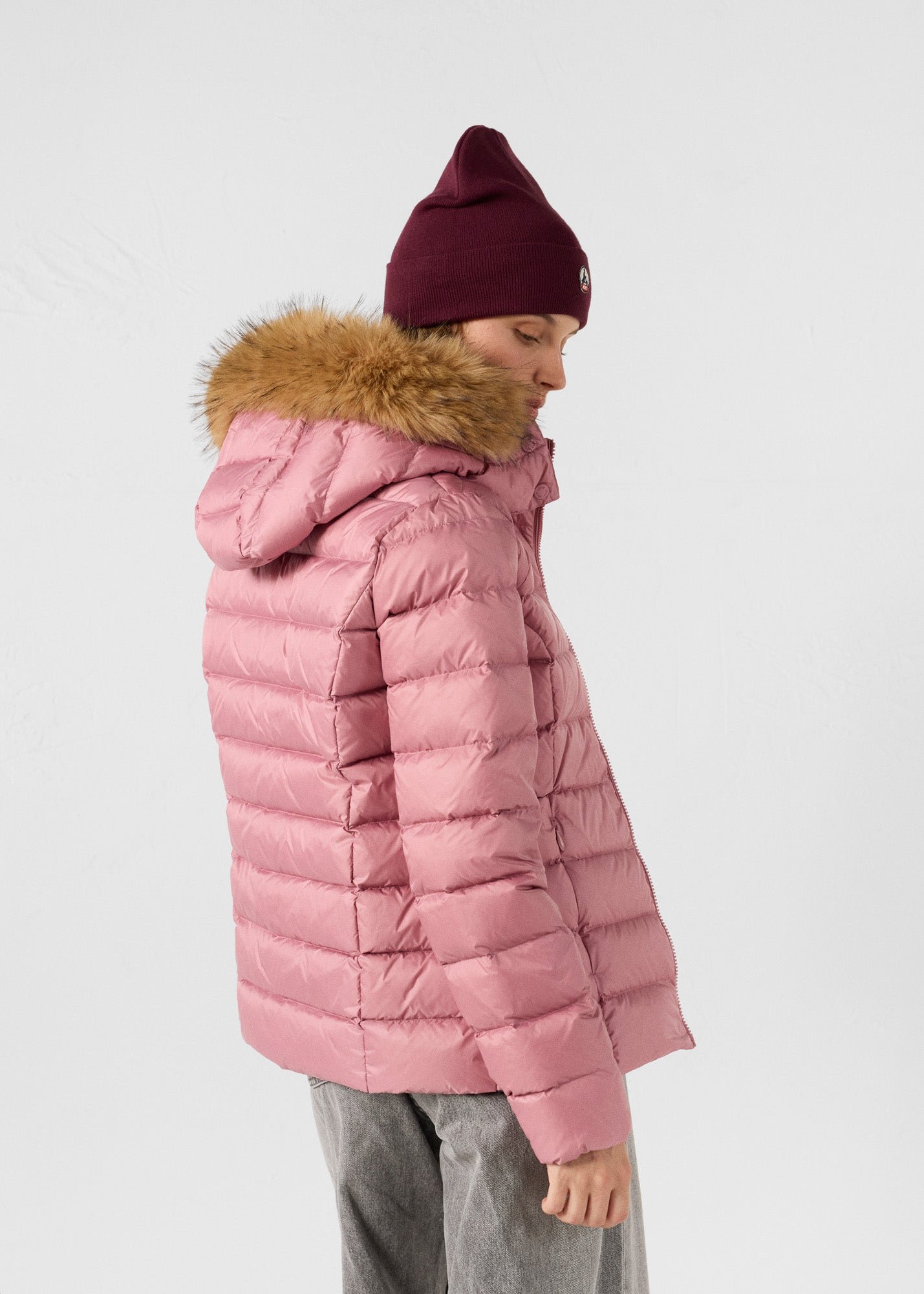 Luxury cold weather hooded puffer coat JOTT Pink
