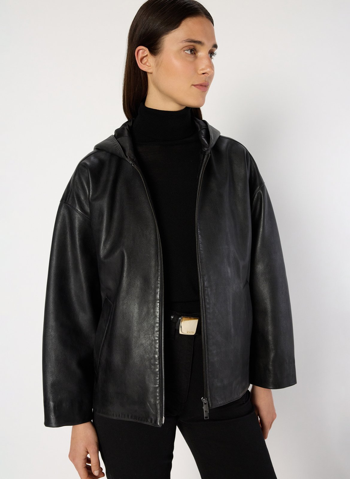 Leather jacket with high collar GERARD DAREL Black