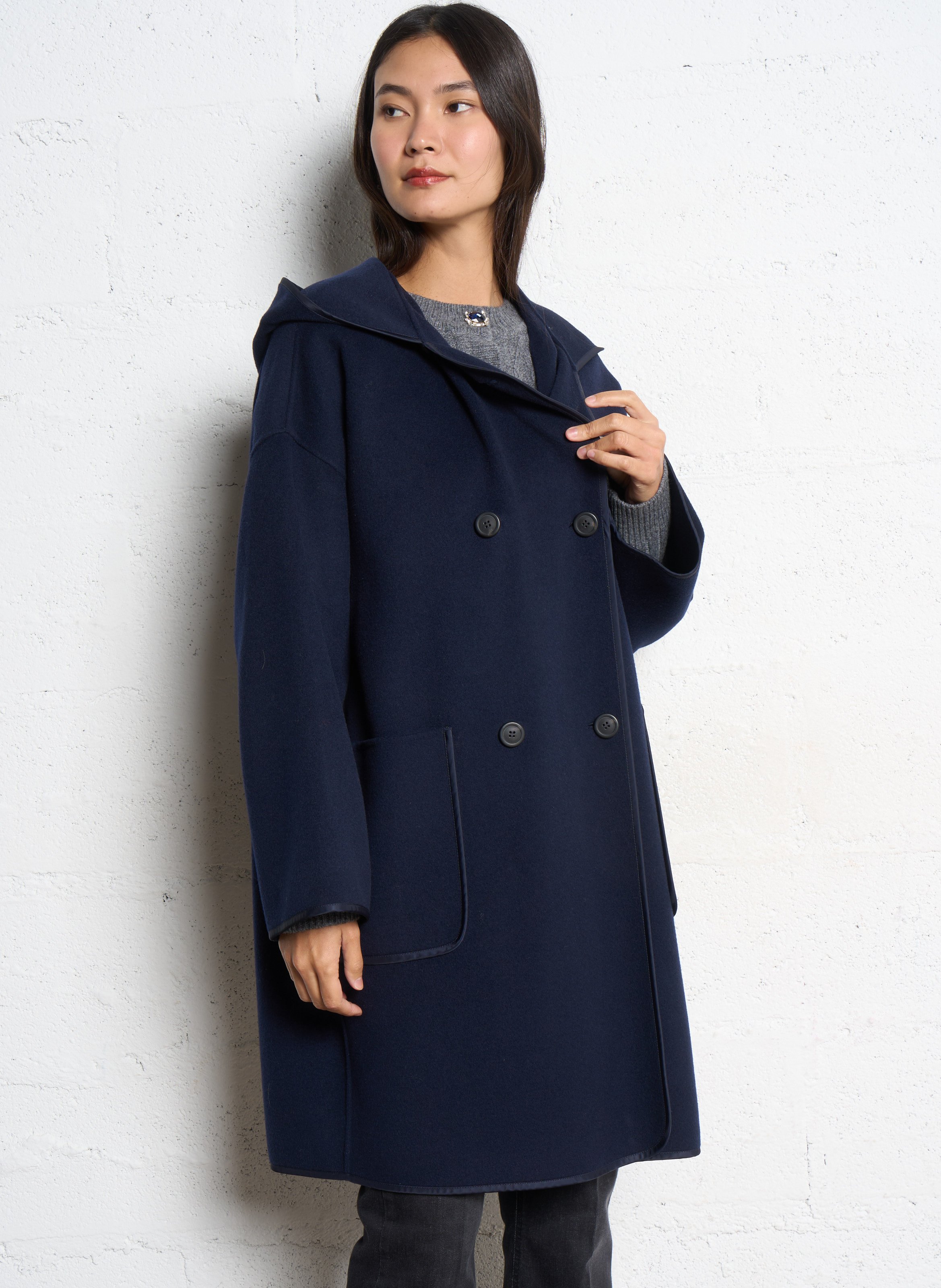 Solid wool mid-length coat MAX MARA WEEK END Blue