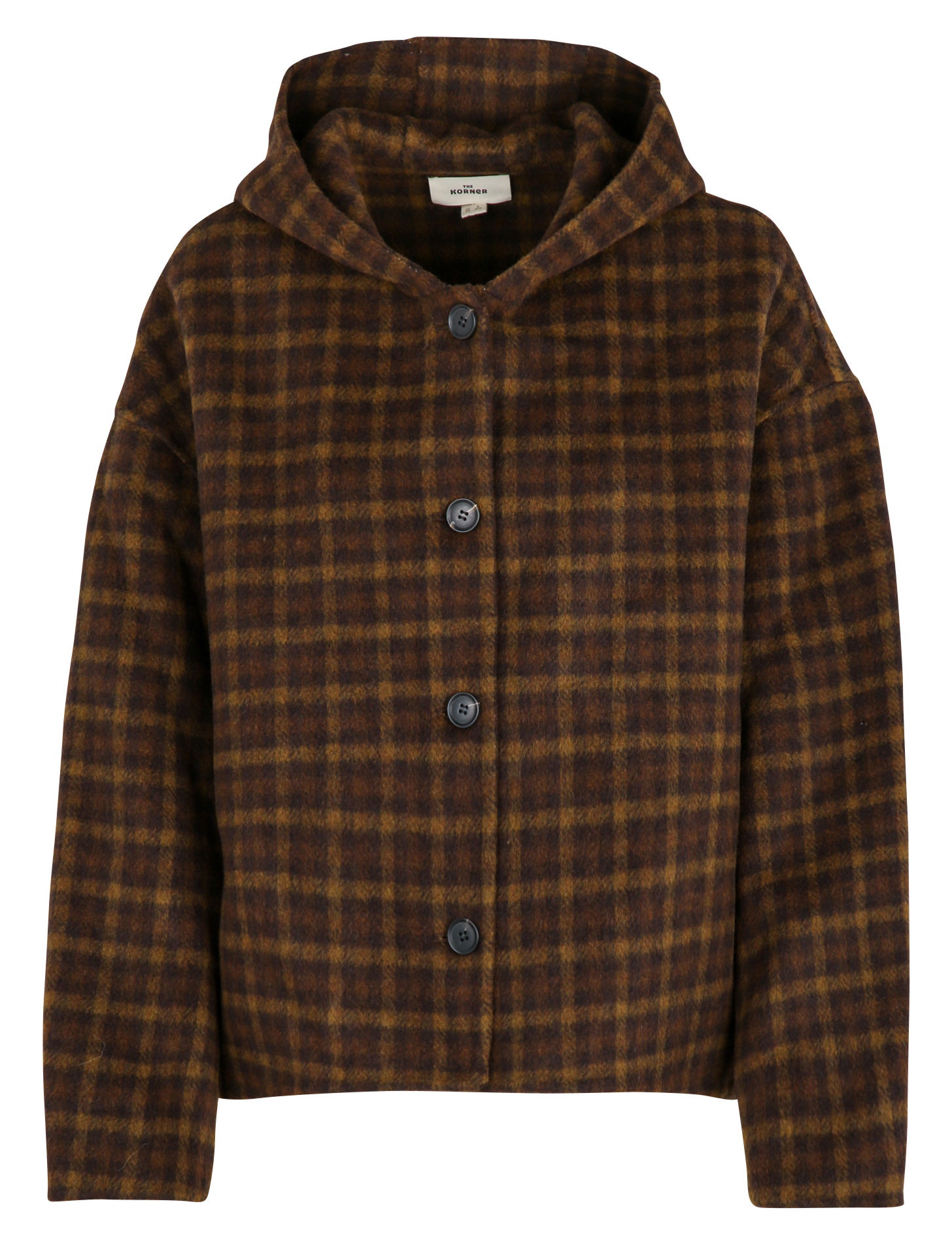 Weiter Karomantel aus Wollmix THE KORNER Braun