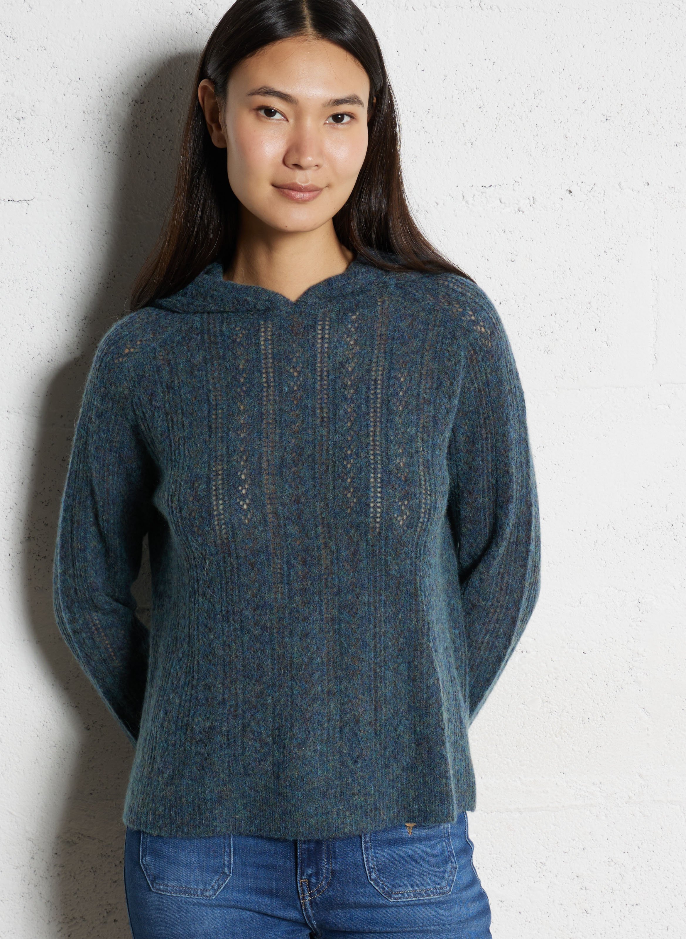 Pull droit à capuche en laine mélangée SUD EXPRESS Bleu