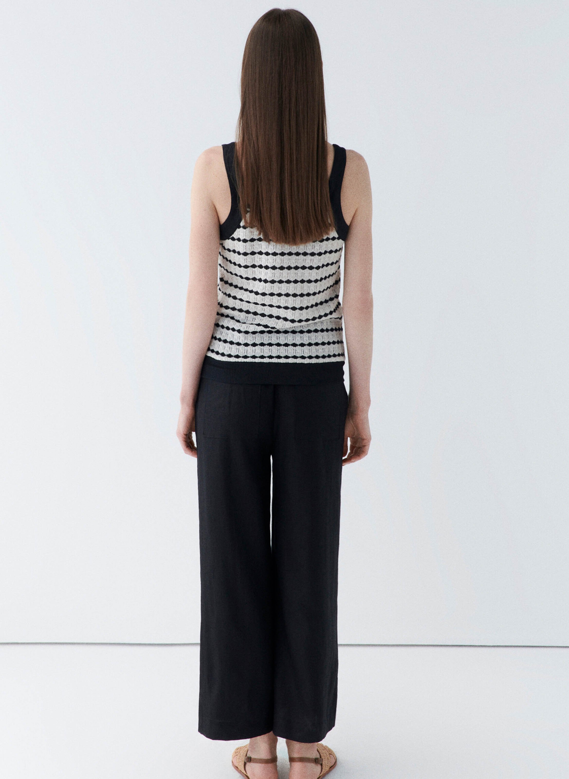 High-waisted wide-leg linen pants CAROLL Black