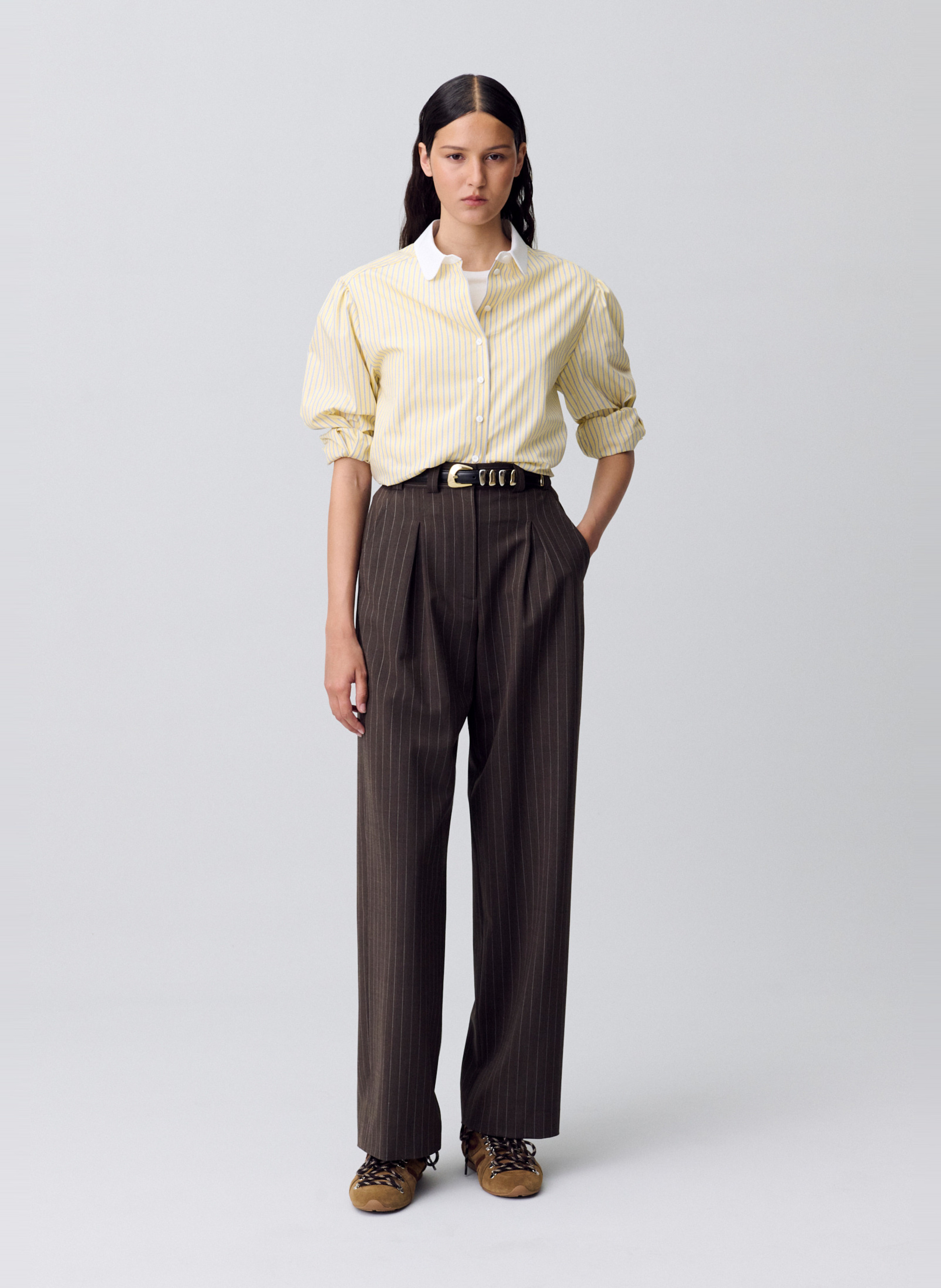High-waisted straight striped pants CLAUDIE PIERLOT Brown
