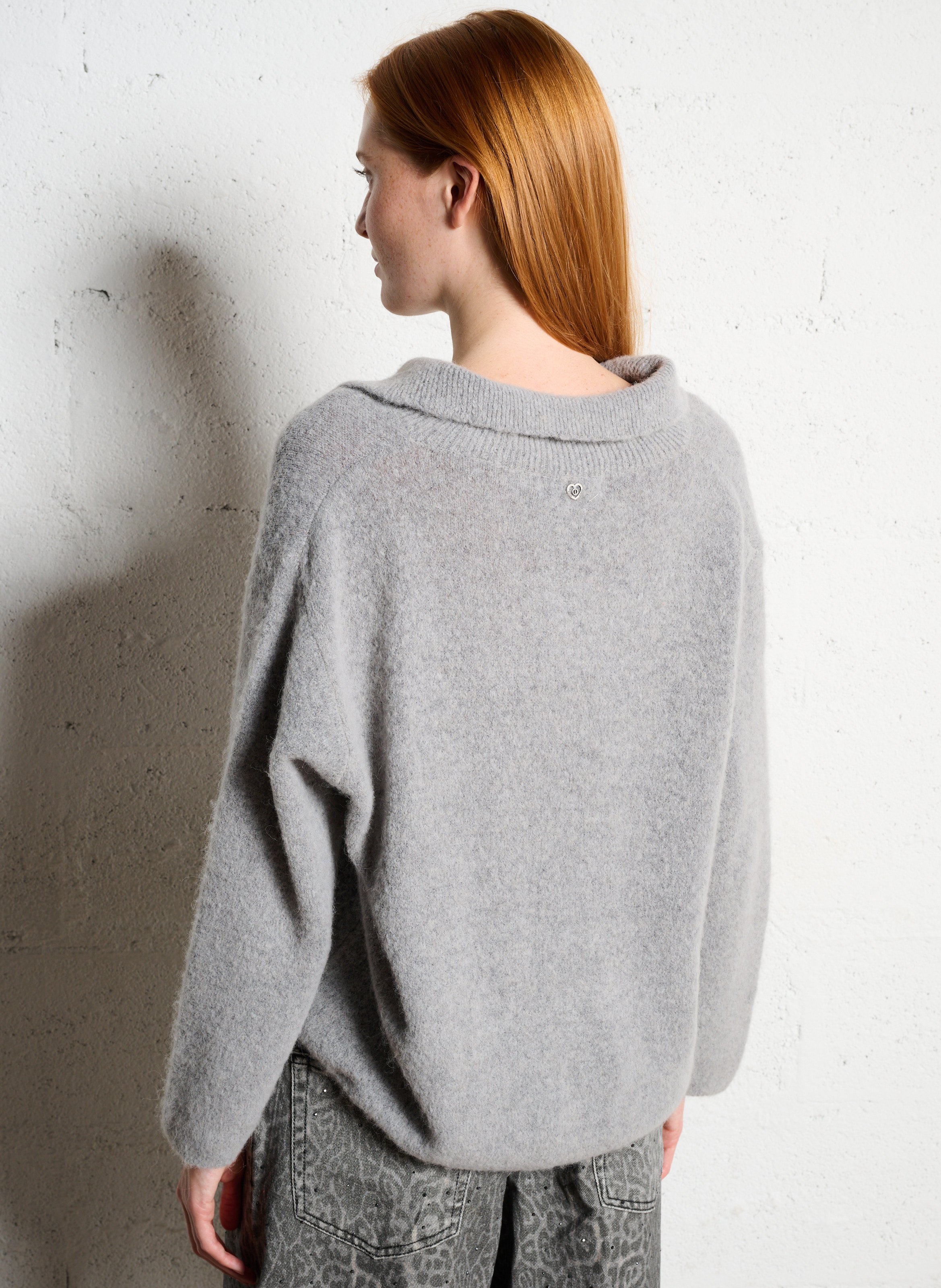 Pull col polo en laine mélangée PLEASE Gris