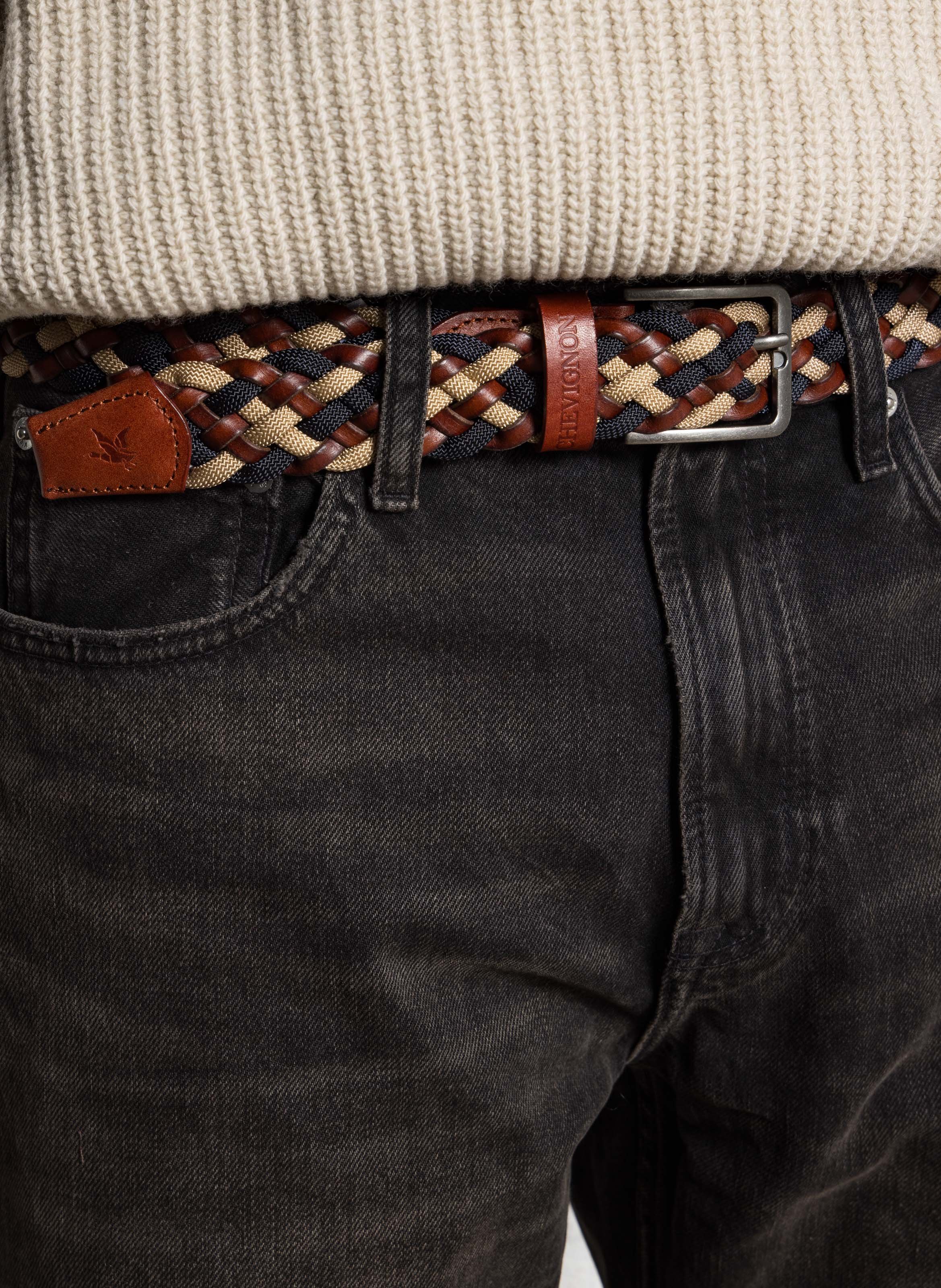 Ceinture tressée en cuir mélangé CHEVIGNON Marron