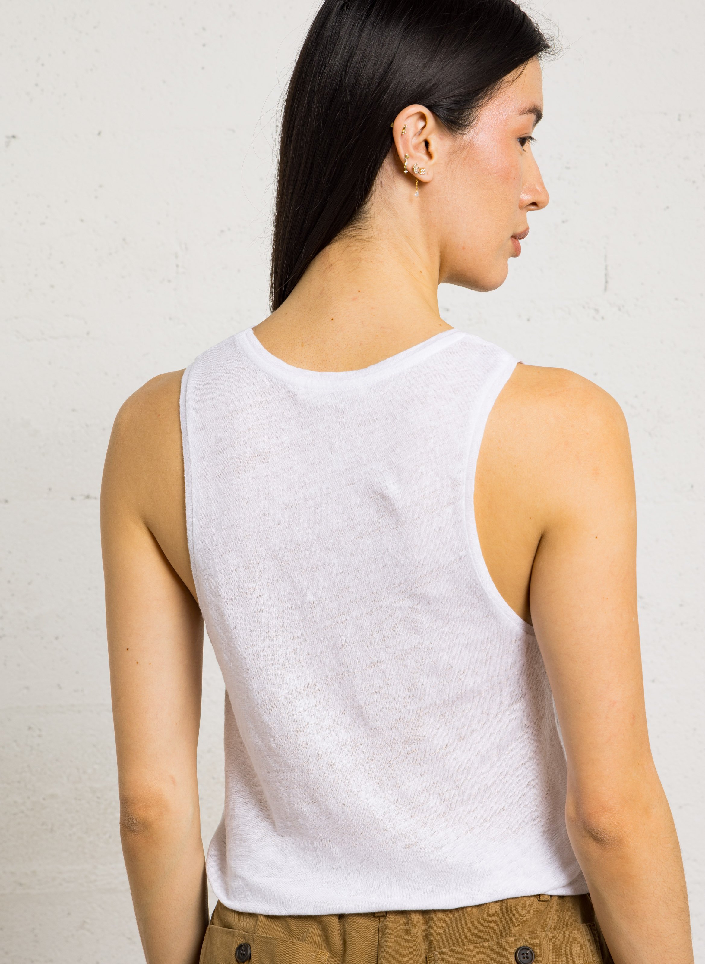 Débardeur chiné col rond en lin HOD PARIS Blanc