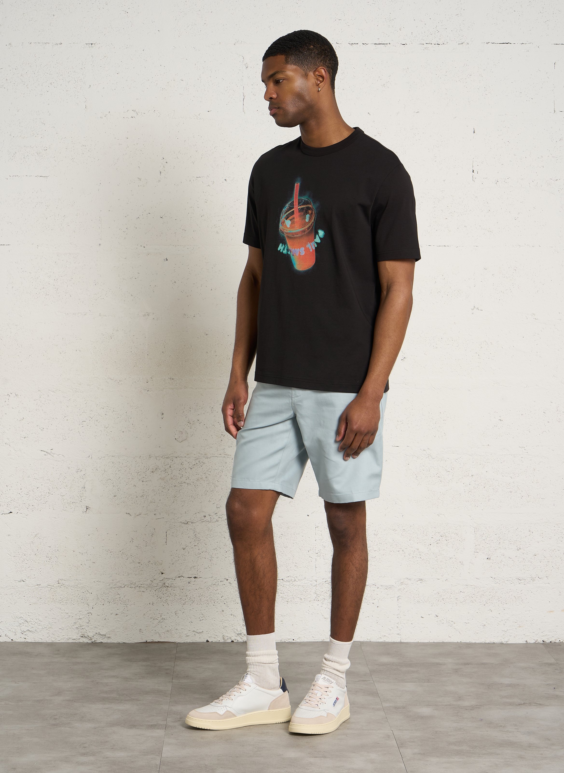 Gerade geschnittenes Rundhals-T-Shirt aus Bio-Baumwolle mit Siebdruck PAUL SMITH Schwarz