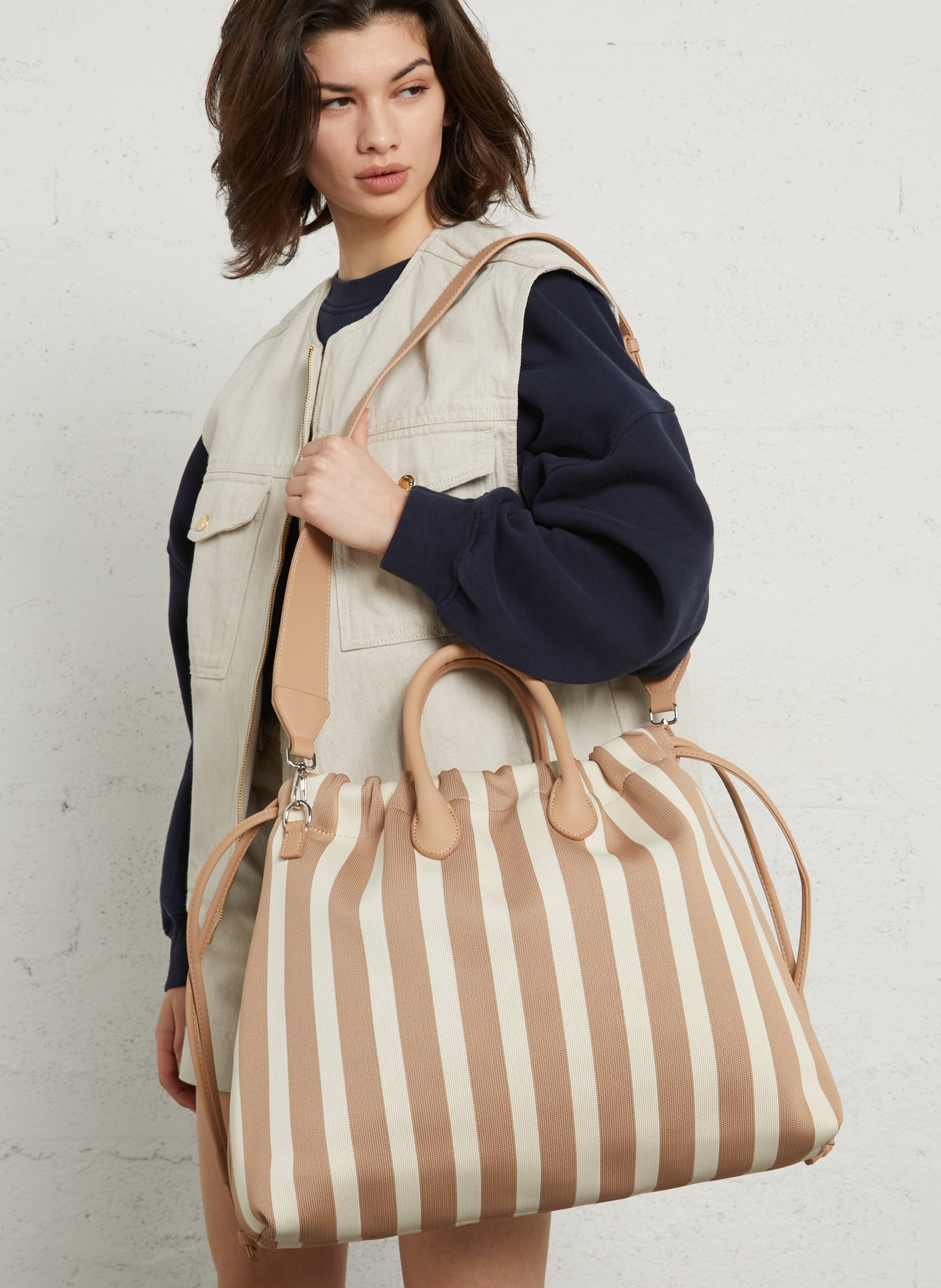 Gestreepte shopper AU PRINTEMPS PARIS Beige