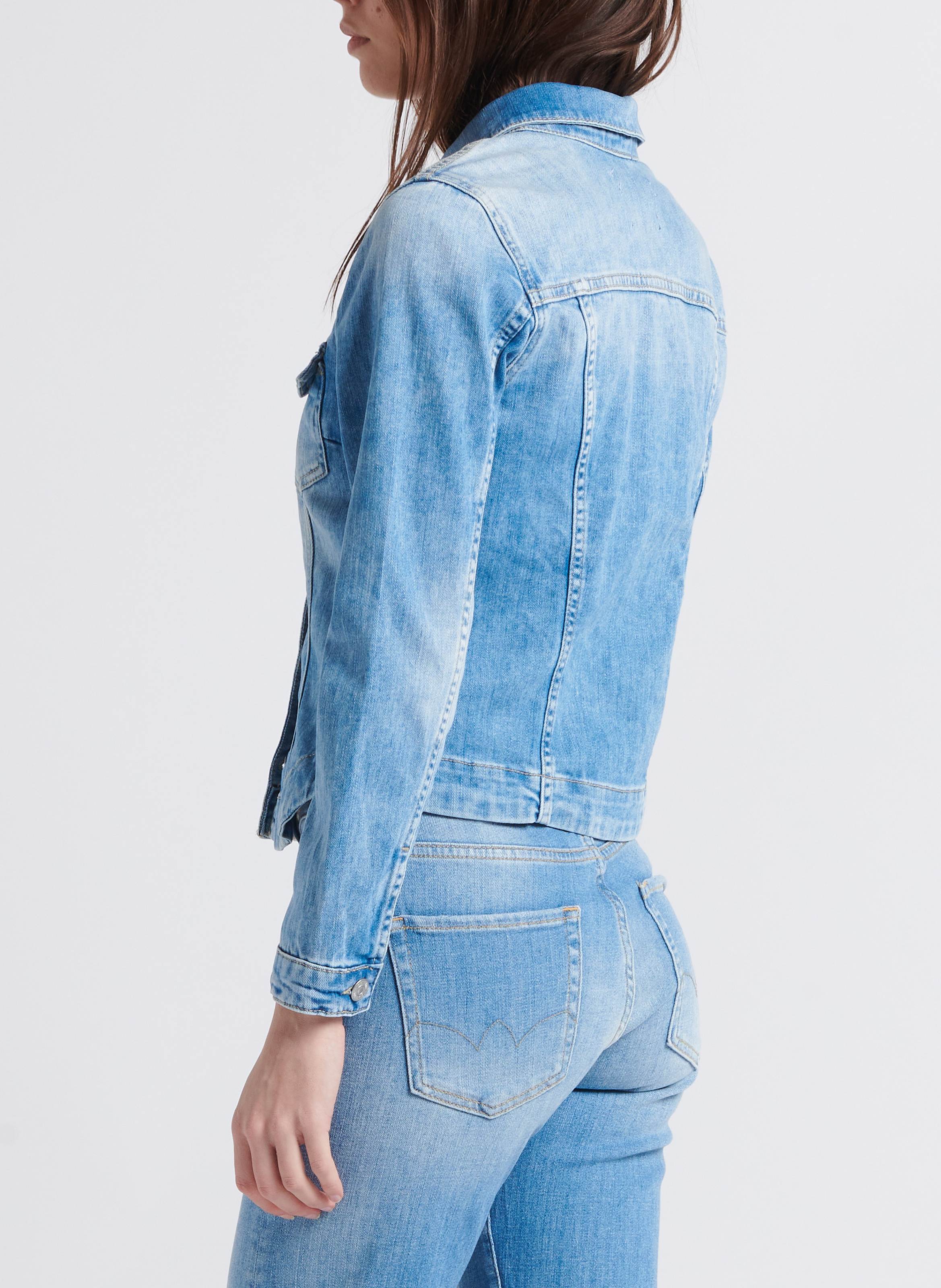 Veste jean col classique en coton mélangé  LE TEMPS DES CERISES Bleu