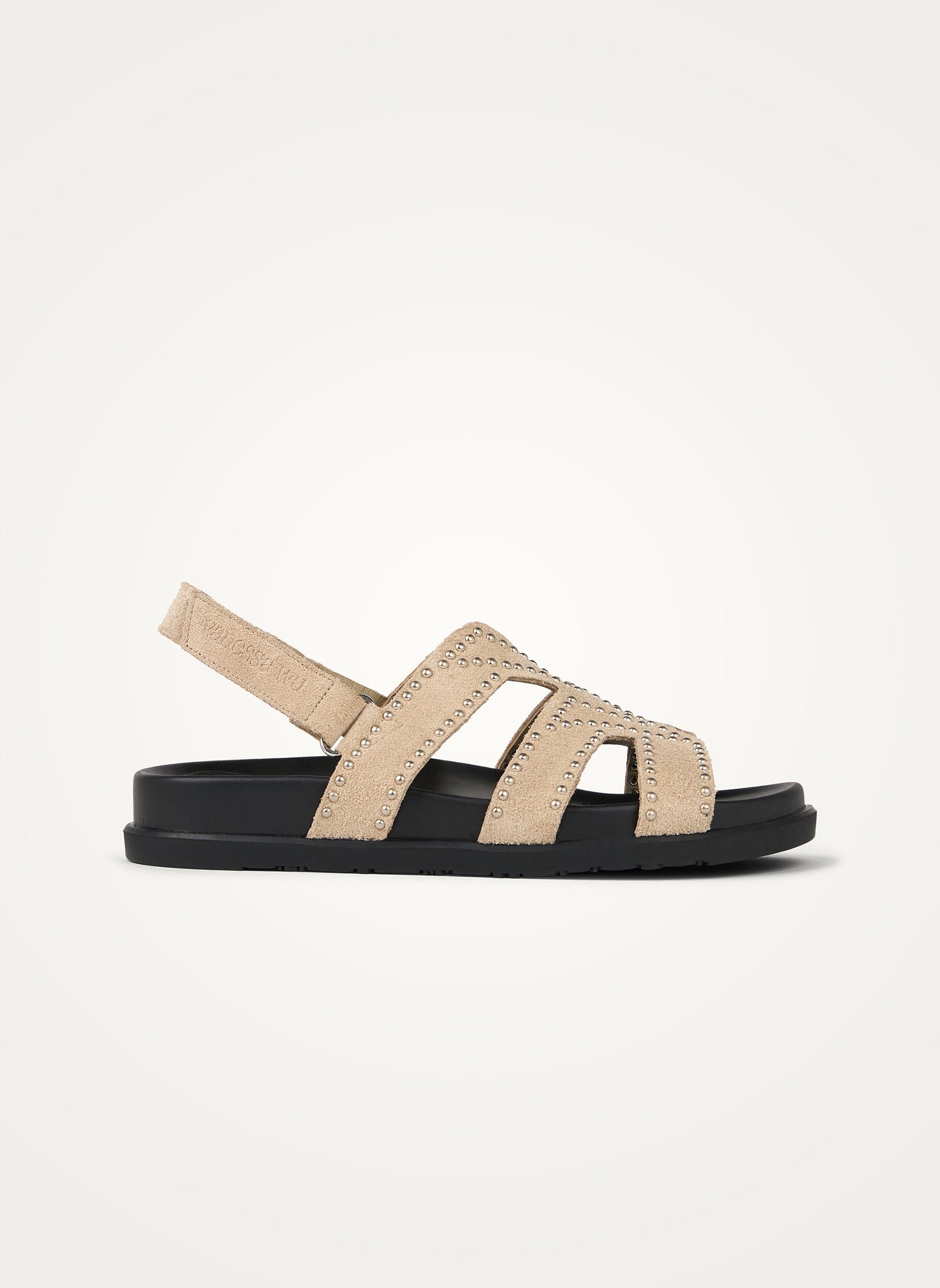 Flat suede sandals with studded straps VANESSA WU Beige