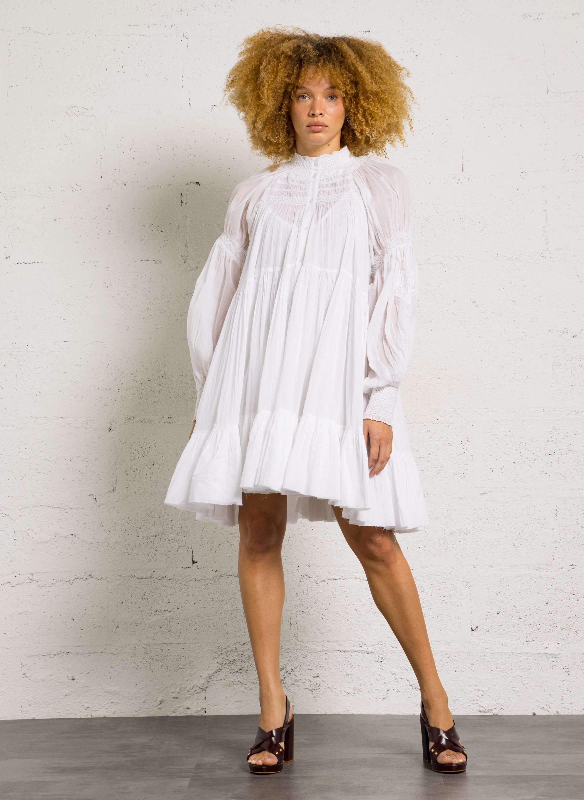 Korte katoenen jurk met opstaande kraag MES DEMOISELLES Wit