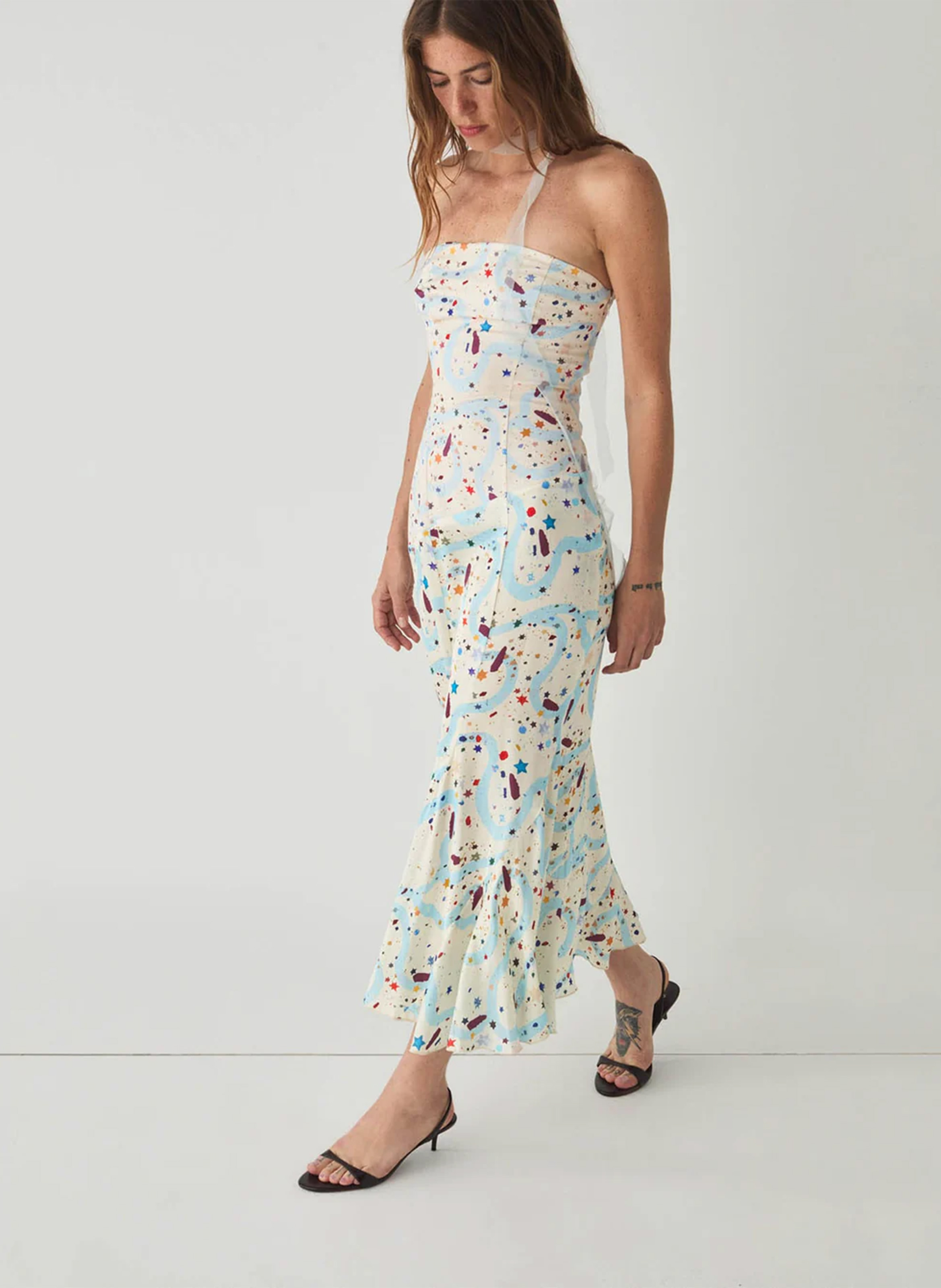 Long cotton blend bustier dress LAAGAM White