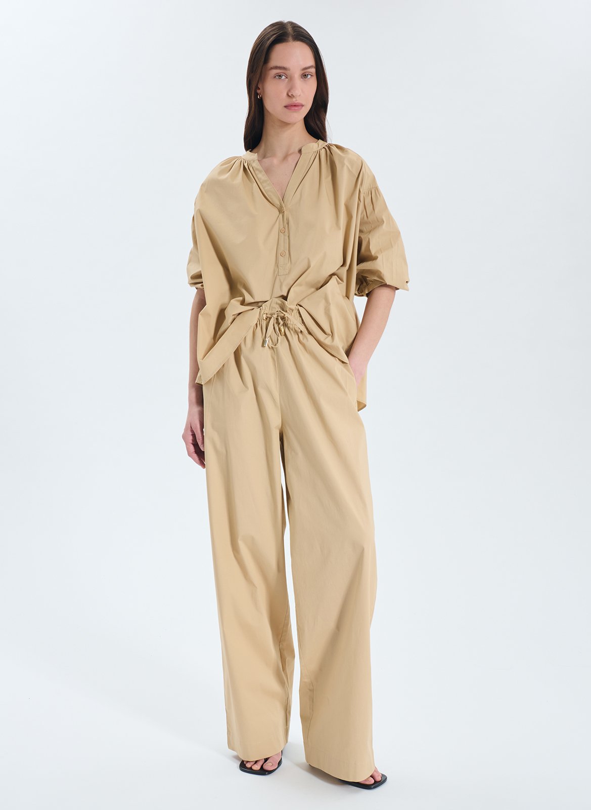 Pantalon large en coton mélangé ZAPA Beige