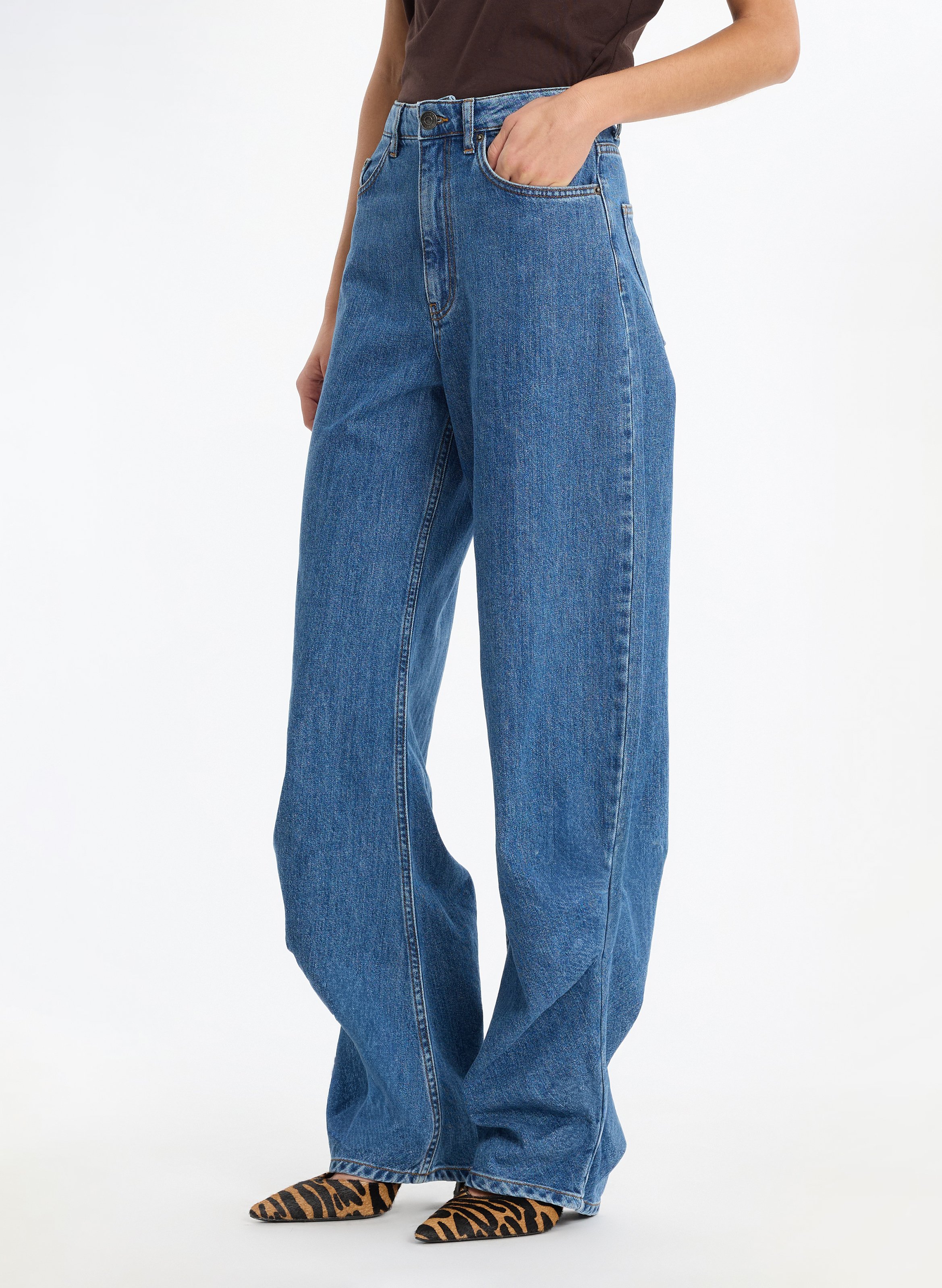Jean large taille haute uni ROTATE Bleu
