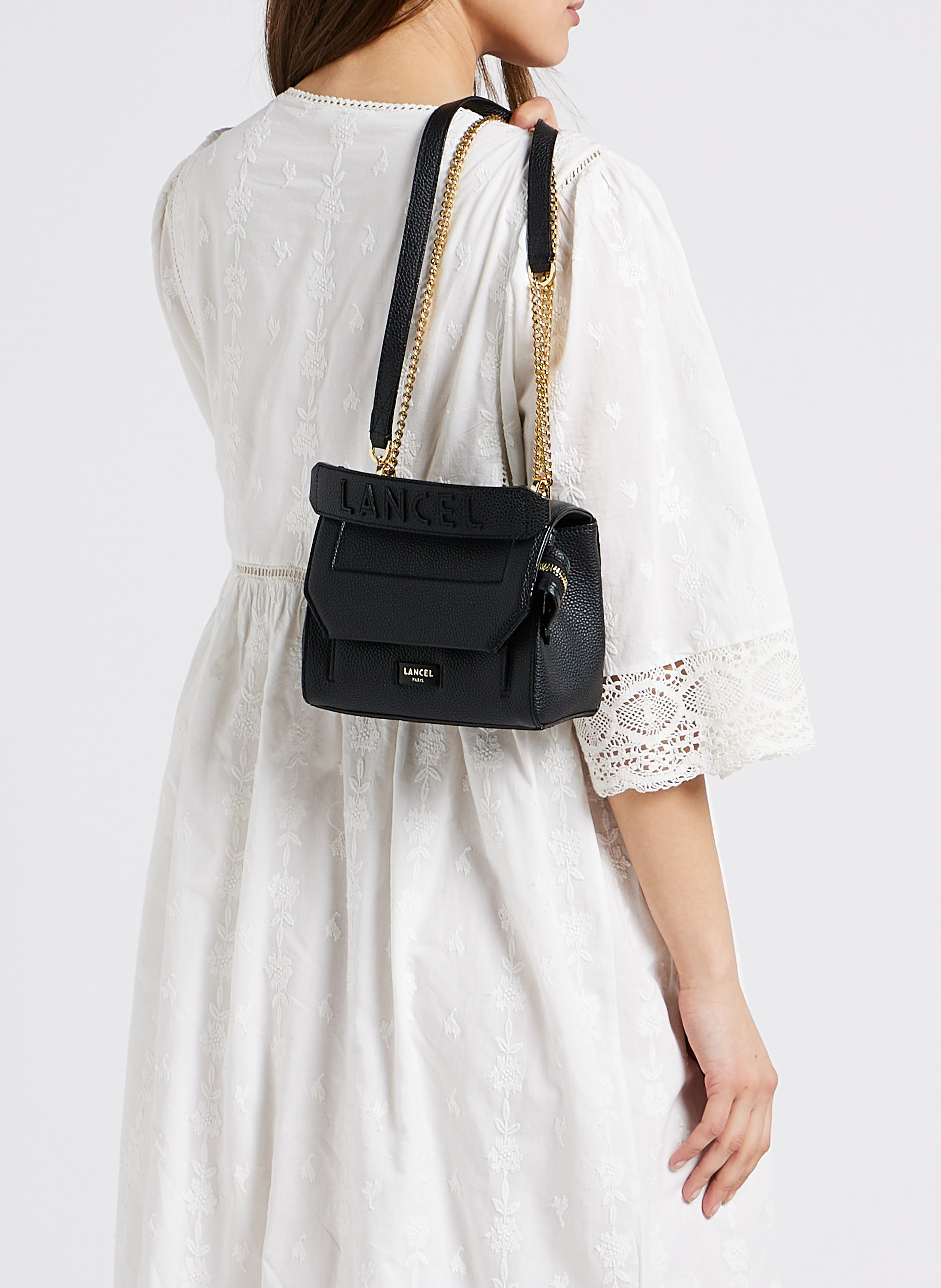 Small grained leather bag with flap LANCEL Black