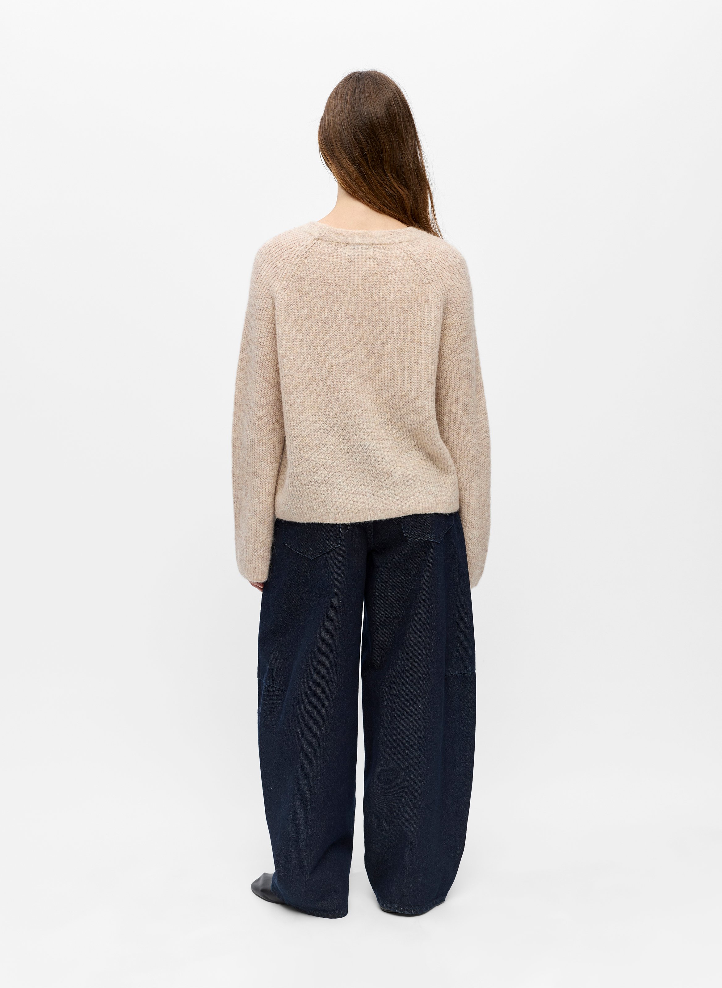 Round-neck wool-blend sweater OBJECT Brown