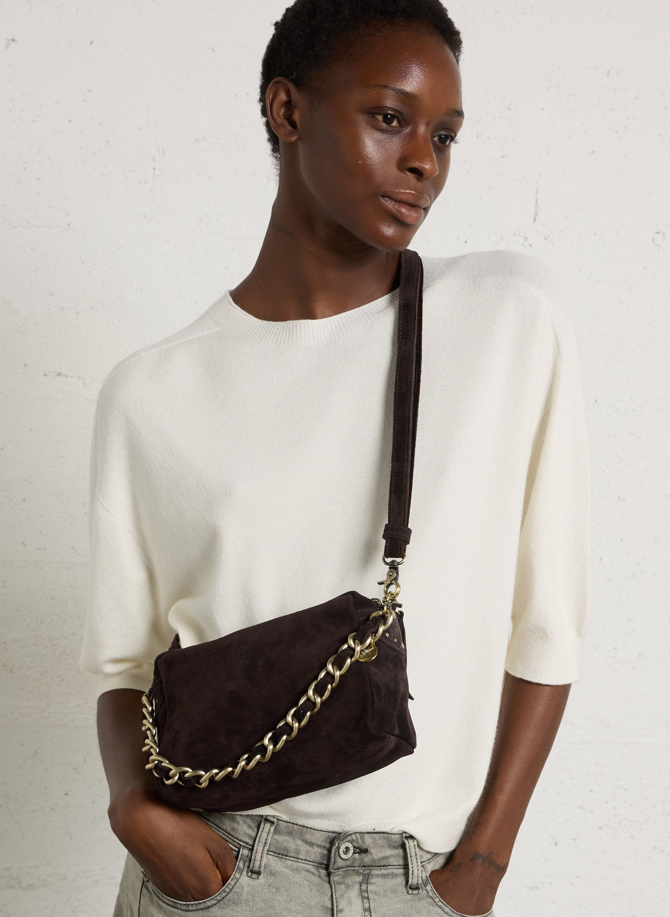 Suede camera bag MILA LOUISE Brown