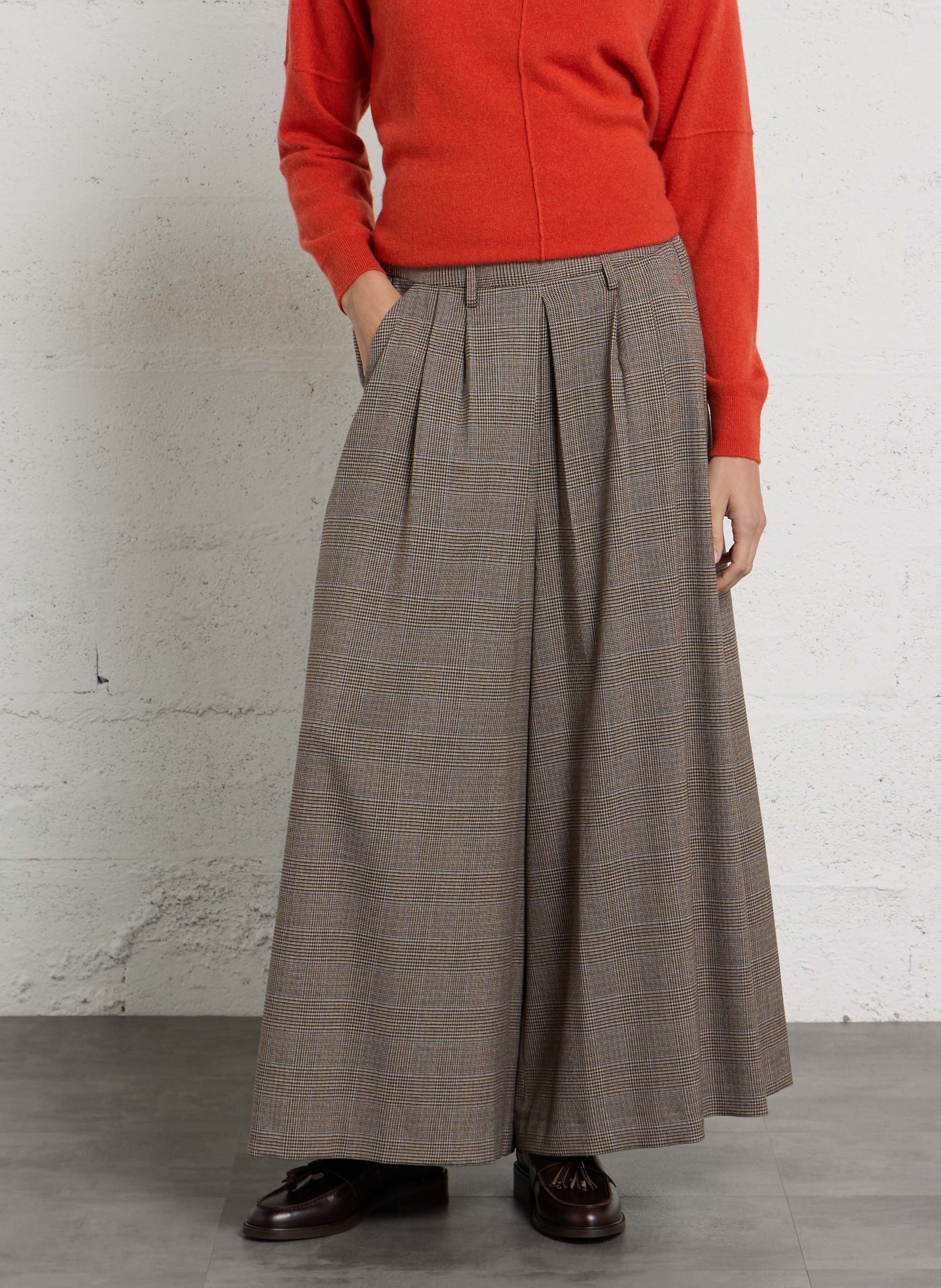 Pantalon large à carreaux MAISON 123 Beige